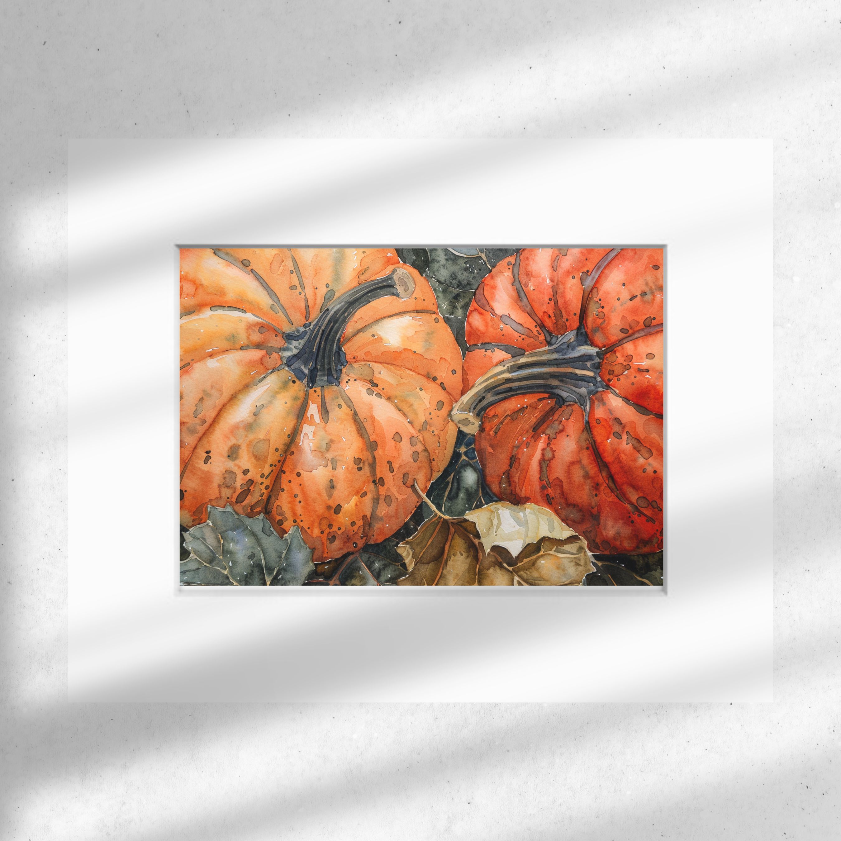 Autumn Harvest Watercolor Two Pumpkins Art, High Quality Art Print, Seasonal Decor, Original Art, Pumpkin Series
