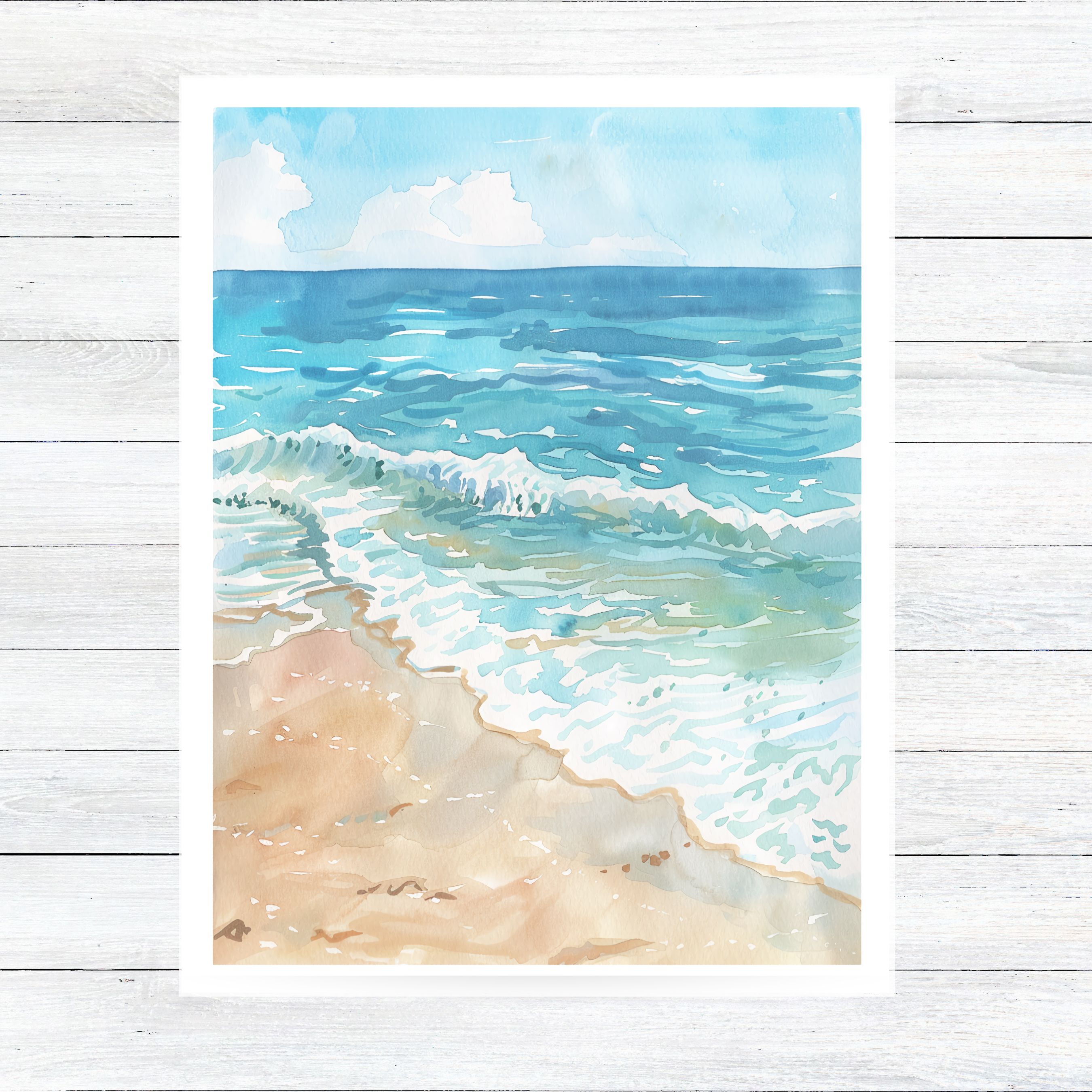 Beach Series Crashing Waves Watercolor Card, Unique Handmade All Occasion Card, Thank You, Invitation, Note Card, Greetings, Birthdays