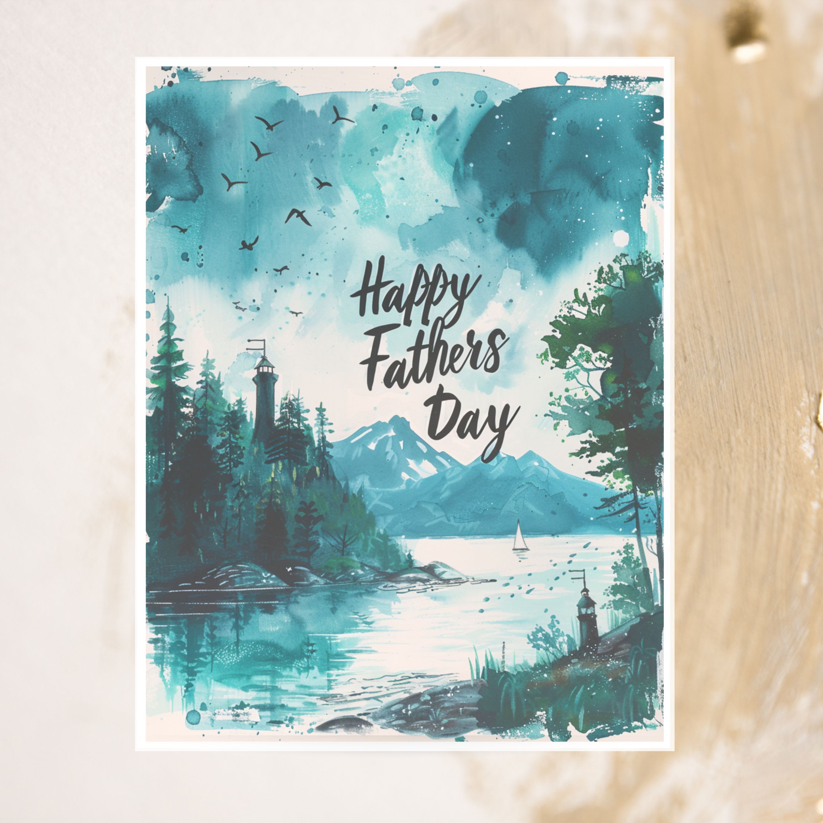 Happy Father's Day, Watercolor Scenic Lighthouse Card, For that Special Father Figure In Your Life