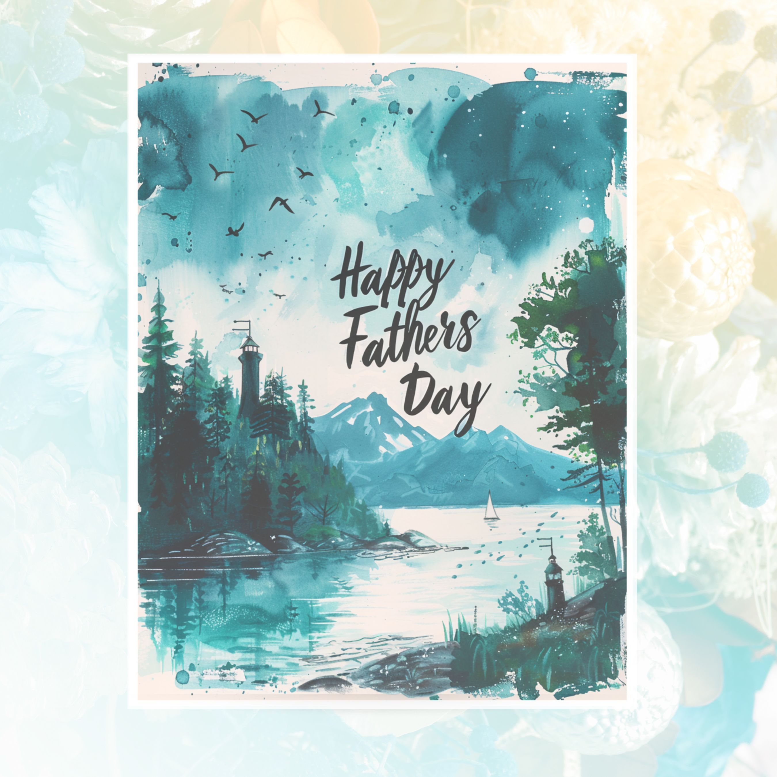 Happy Father's Day, Watercolor Scenic Lighthouse Card, For that Special Father Figure In Your Life