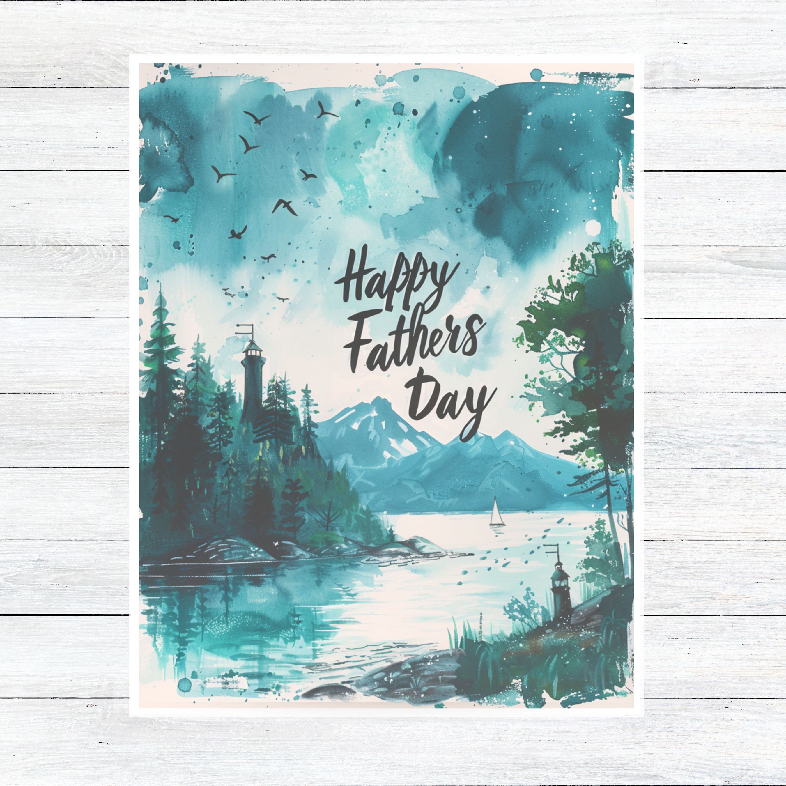 Happy Father's Day, Watercolor Scenic Lighthouse Card, For that Special Father Figure In Your Life