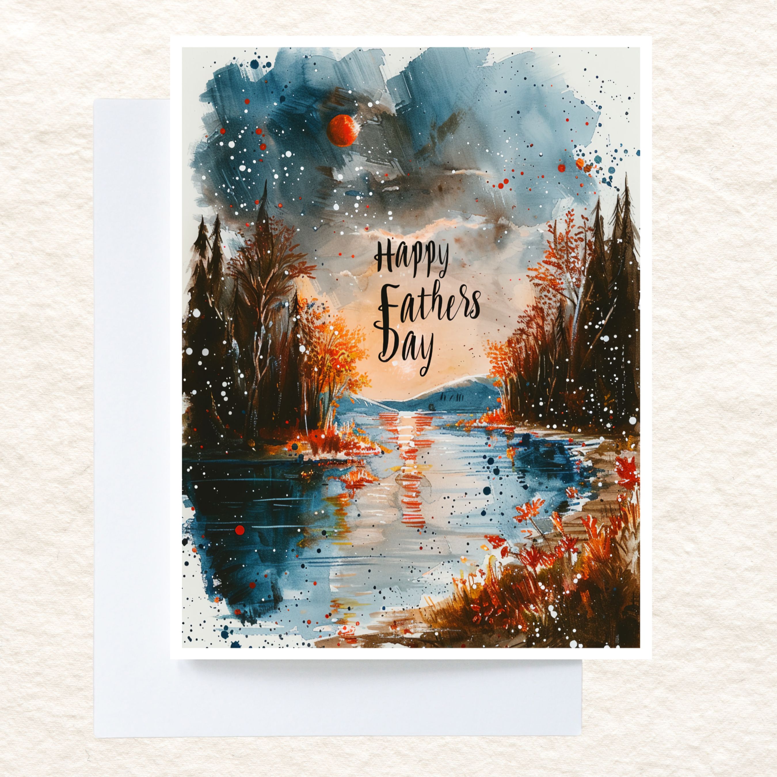 Happy Father's Day, Watercolor Sunset Lake Card, For that Special Father Figure In Your Life