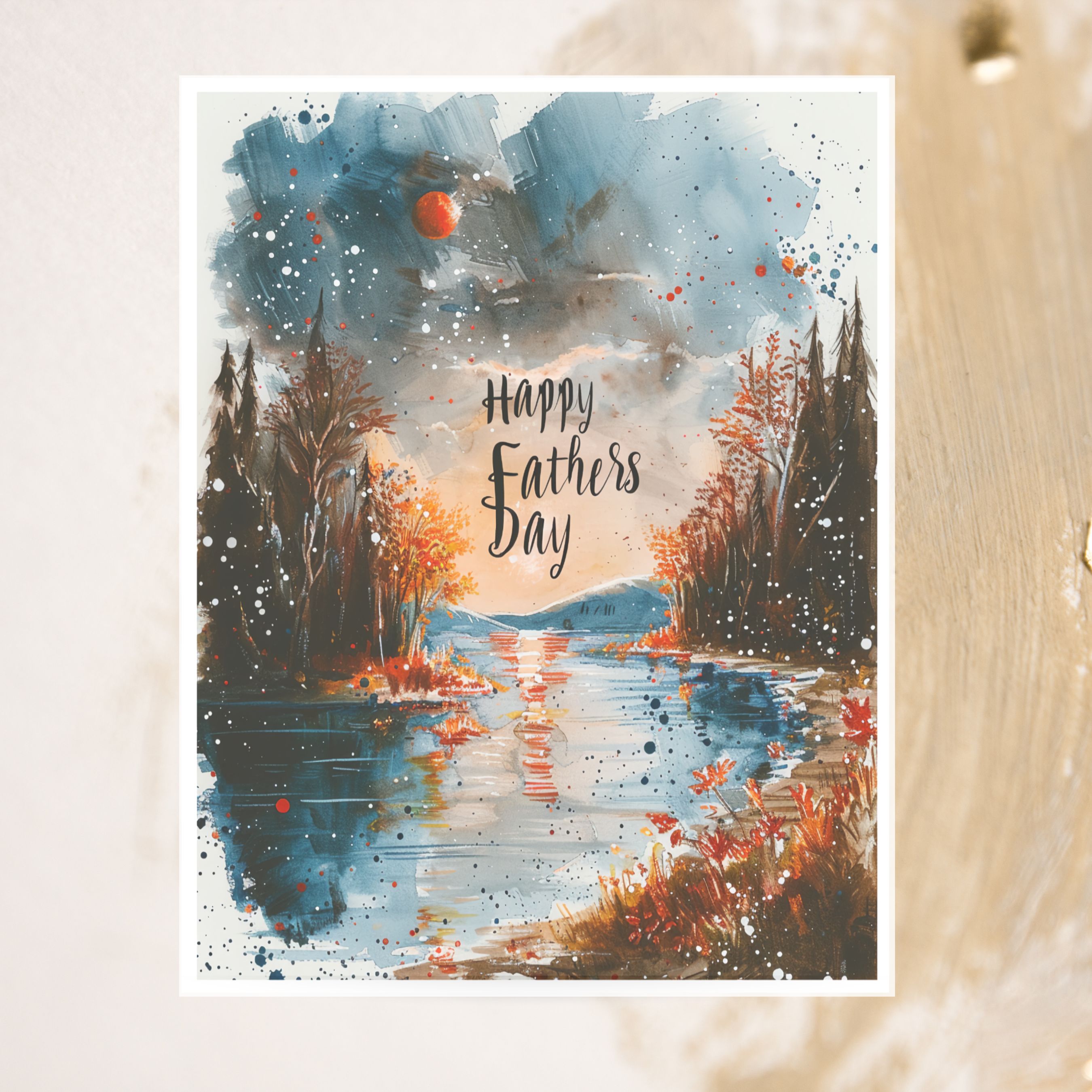 Happy Father's Day, Watercolor Sunset Lake Card, For that Special Father Figure In Your Life