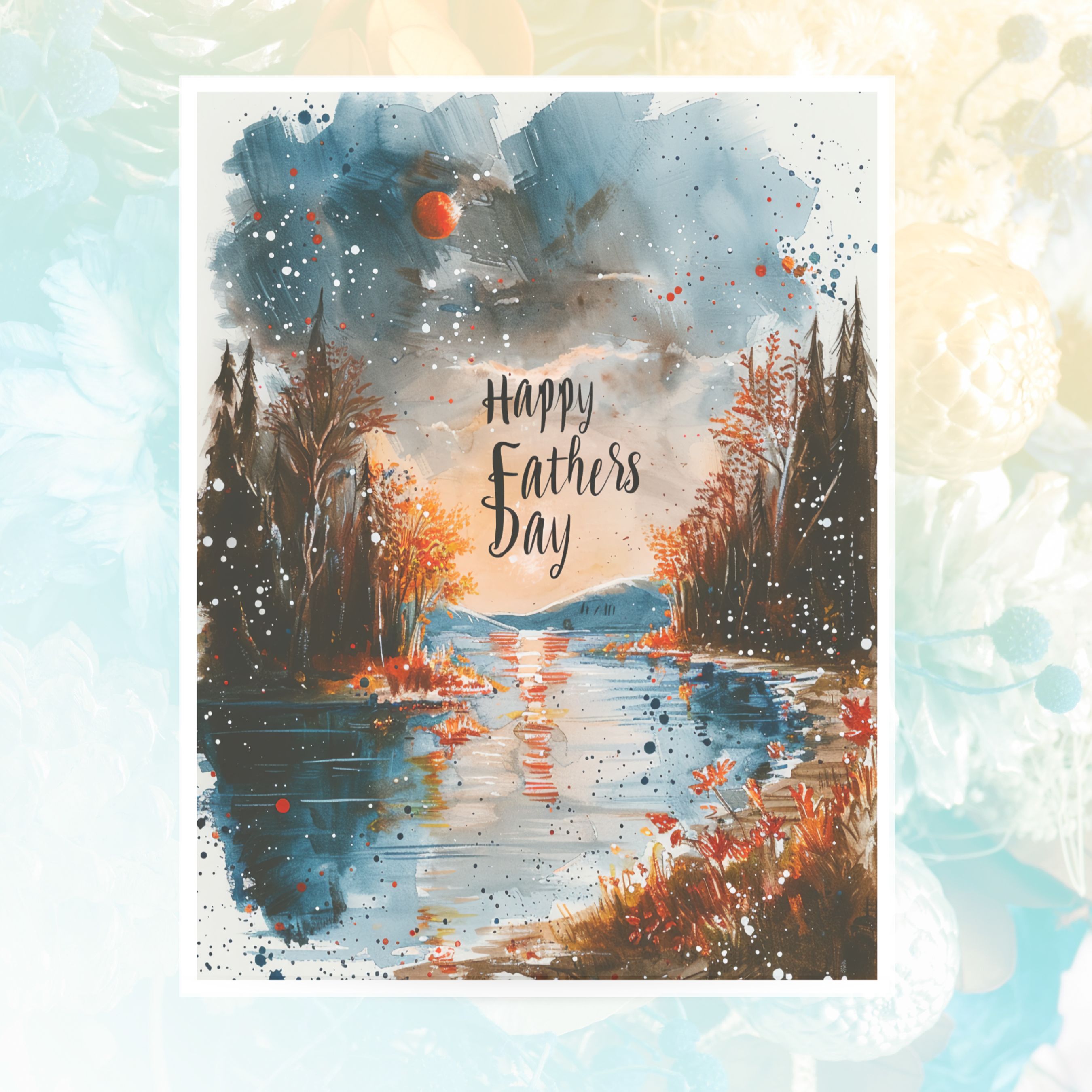 Happy Father's Day, Watercolor Sunset Lake Card, For that Special Father Figure In Your Life