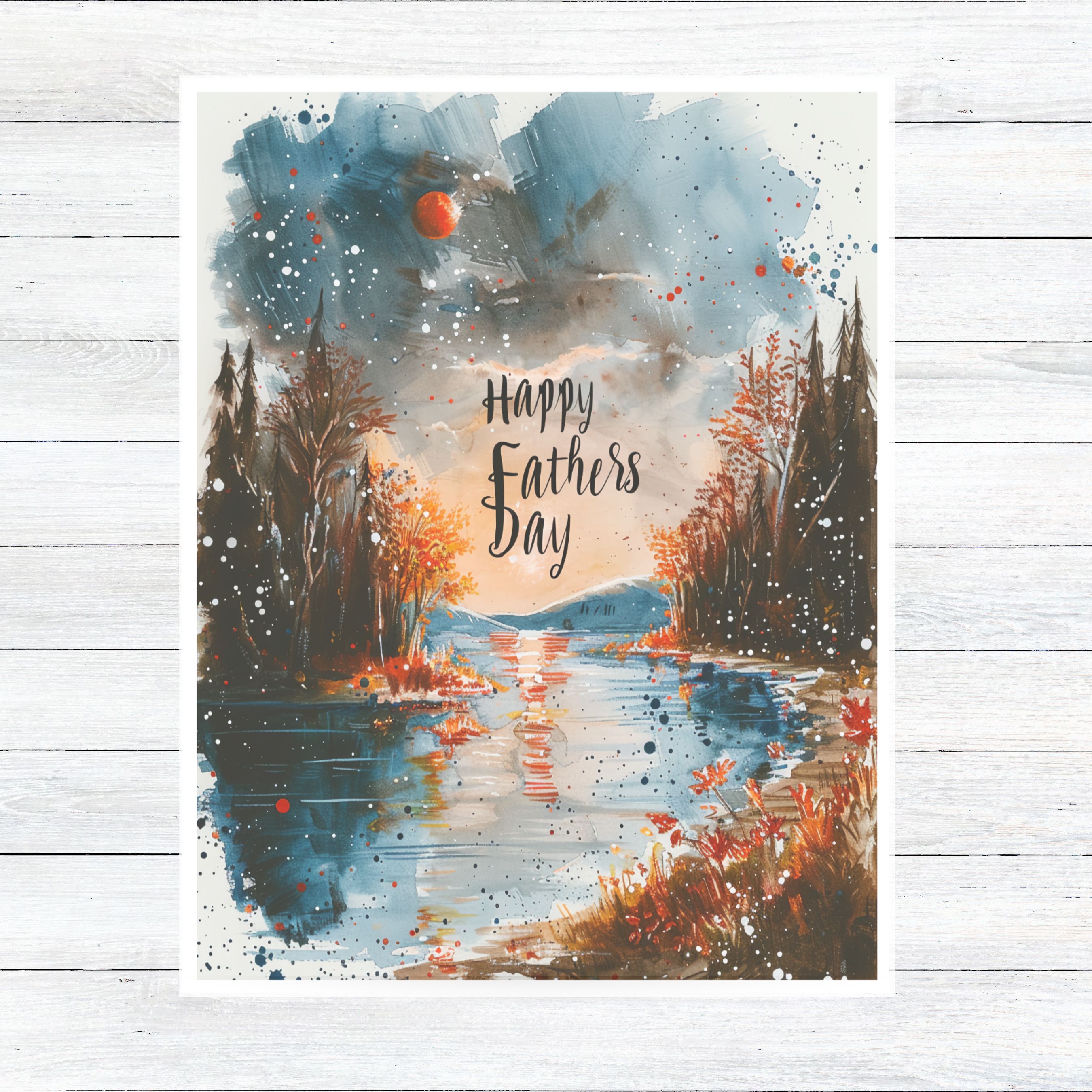 Happy Father's Day, Watercolor Sunset Lake Card, For that Special Father Figure In Your Life