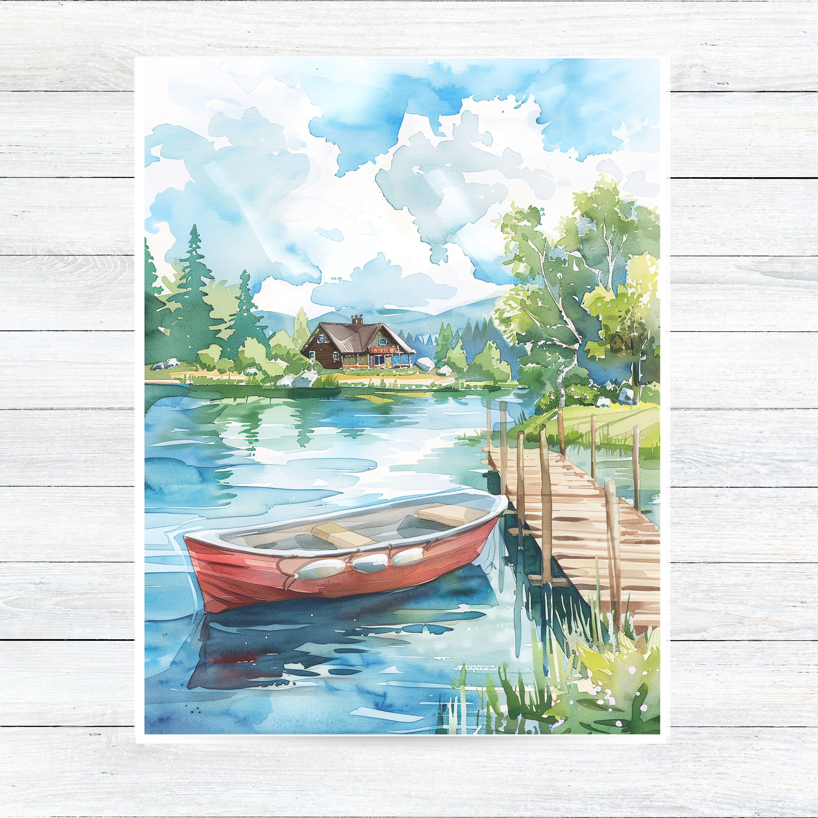 Cabin by the Lake Greeting Card, Vacation Vibes 2nd In Series, Note Cards, Thank You Cards, Invitations