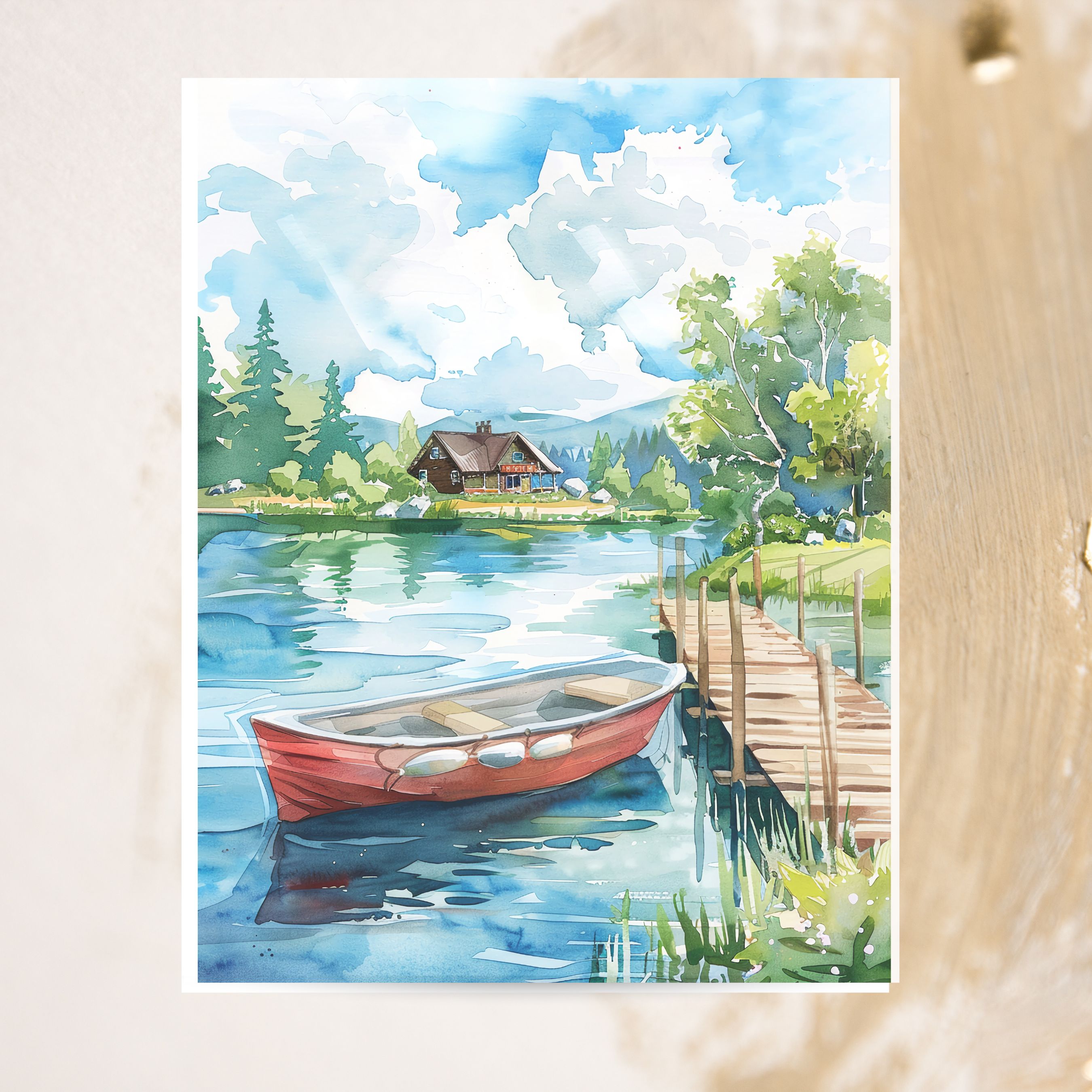 Cabin by the Lake Greeting Card, Vacation Vibes 2nd In Series, Note Cards, Thank You Cards, Invitations