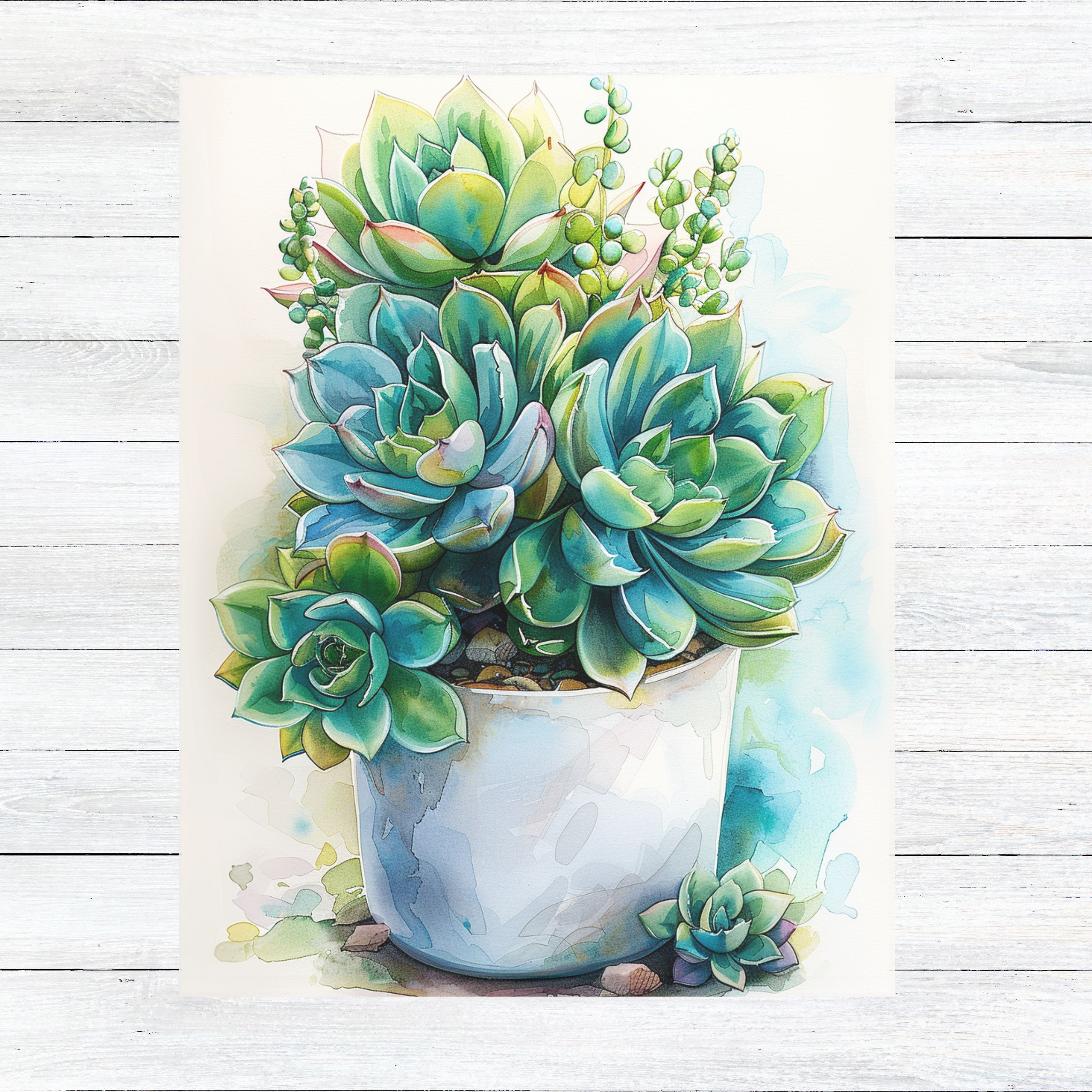 Watercolor of Cactus Hen & Chicks Succulent, Note Card Greeting, Thank You, All Occasion, Birthday Card, Invitations