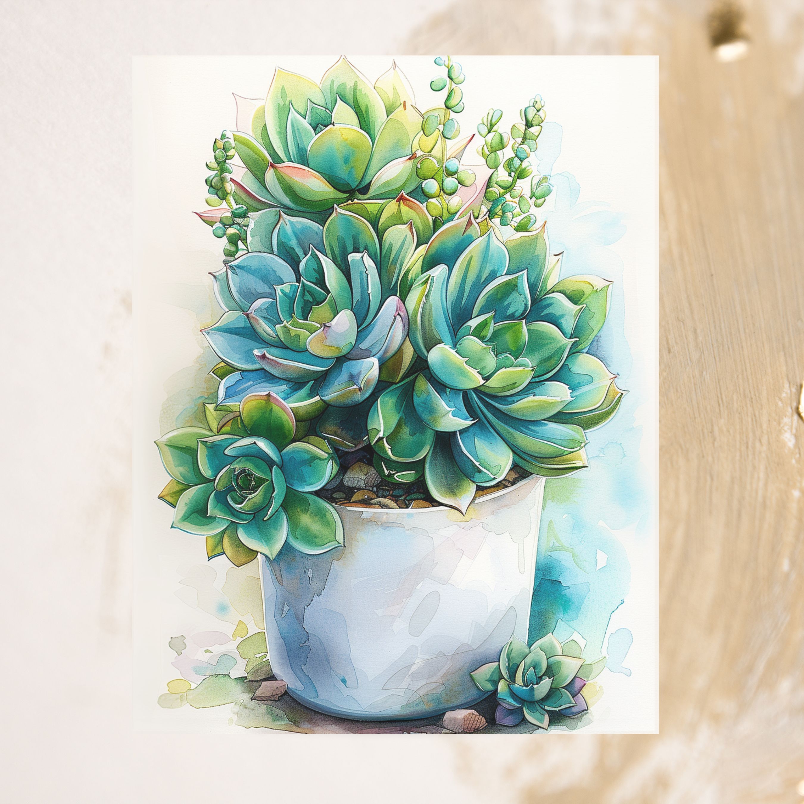 Watercolor of Cactus Hen & Chicks Succulent, Note Card Greeting, Thank You, All Occasion, Birthday Card, Invitations