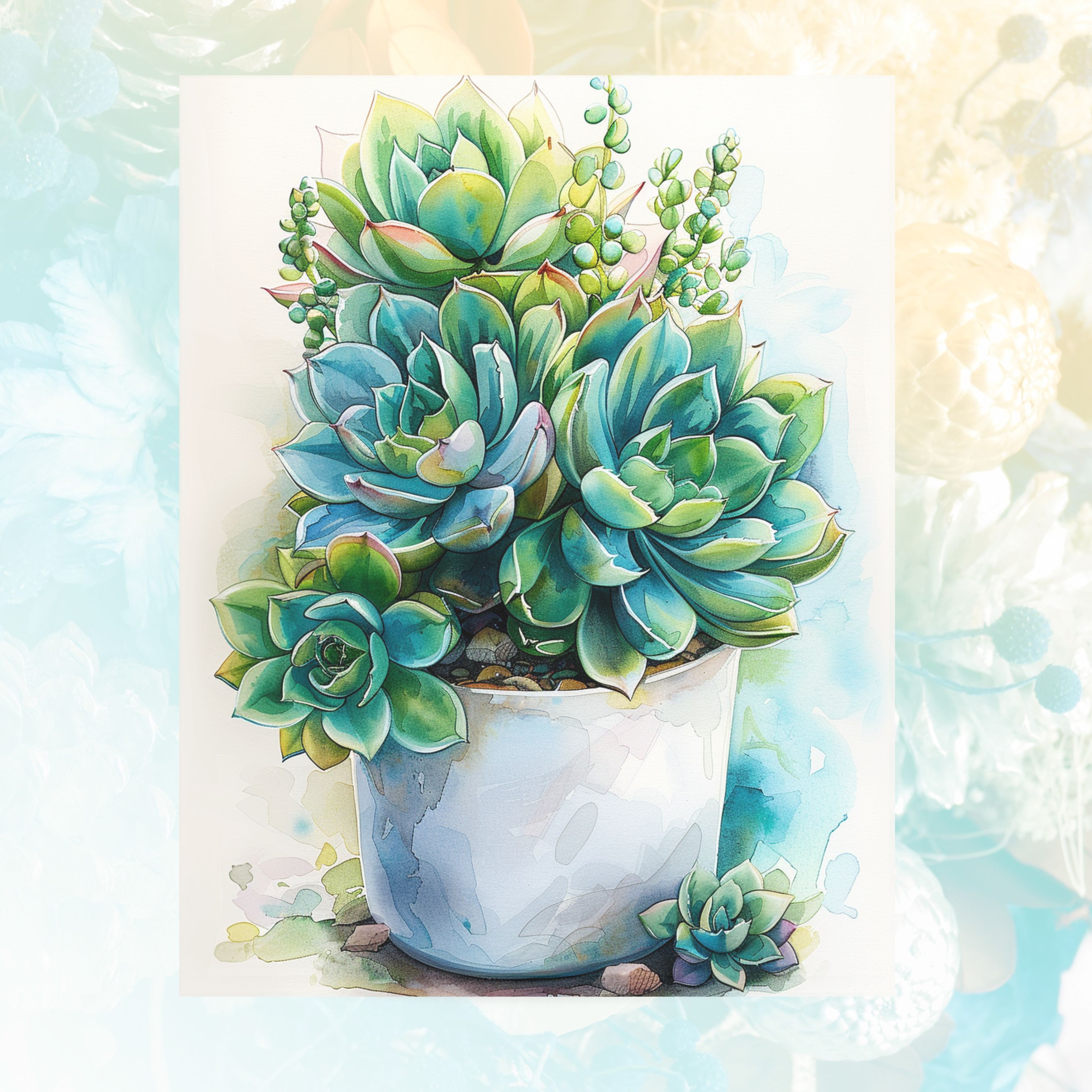 Watercolor of Cactus Hen & Chicks Succulent, Note Card Greeting, Thank You, All Occasion, Birthday Card, Invitations