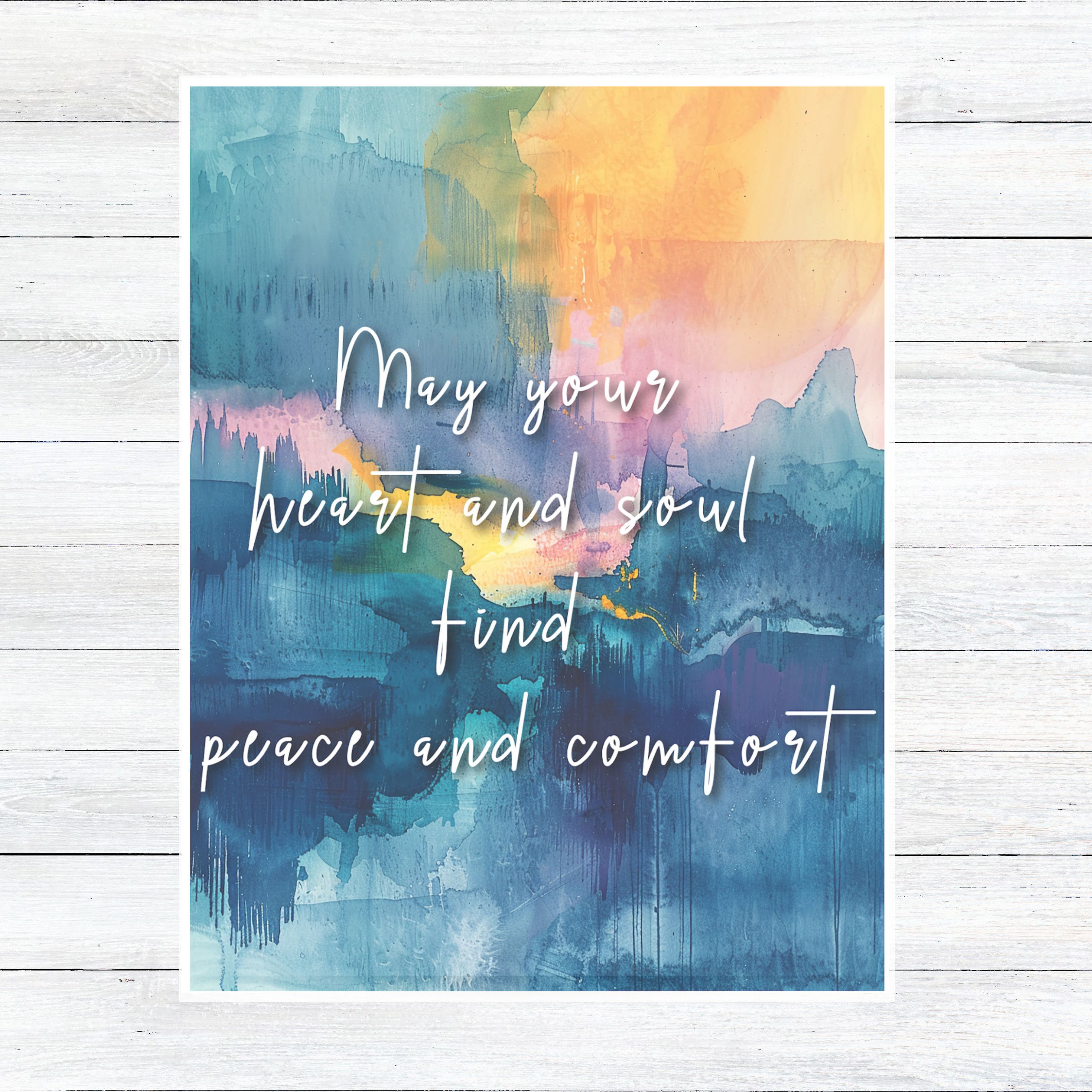 Watercolor Sympathy Card, May Your Heart and Soul Find Peace And Comfort, Grief Cards, Handmade Cards 