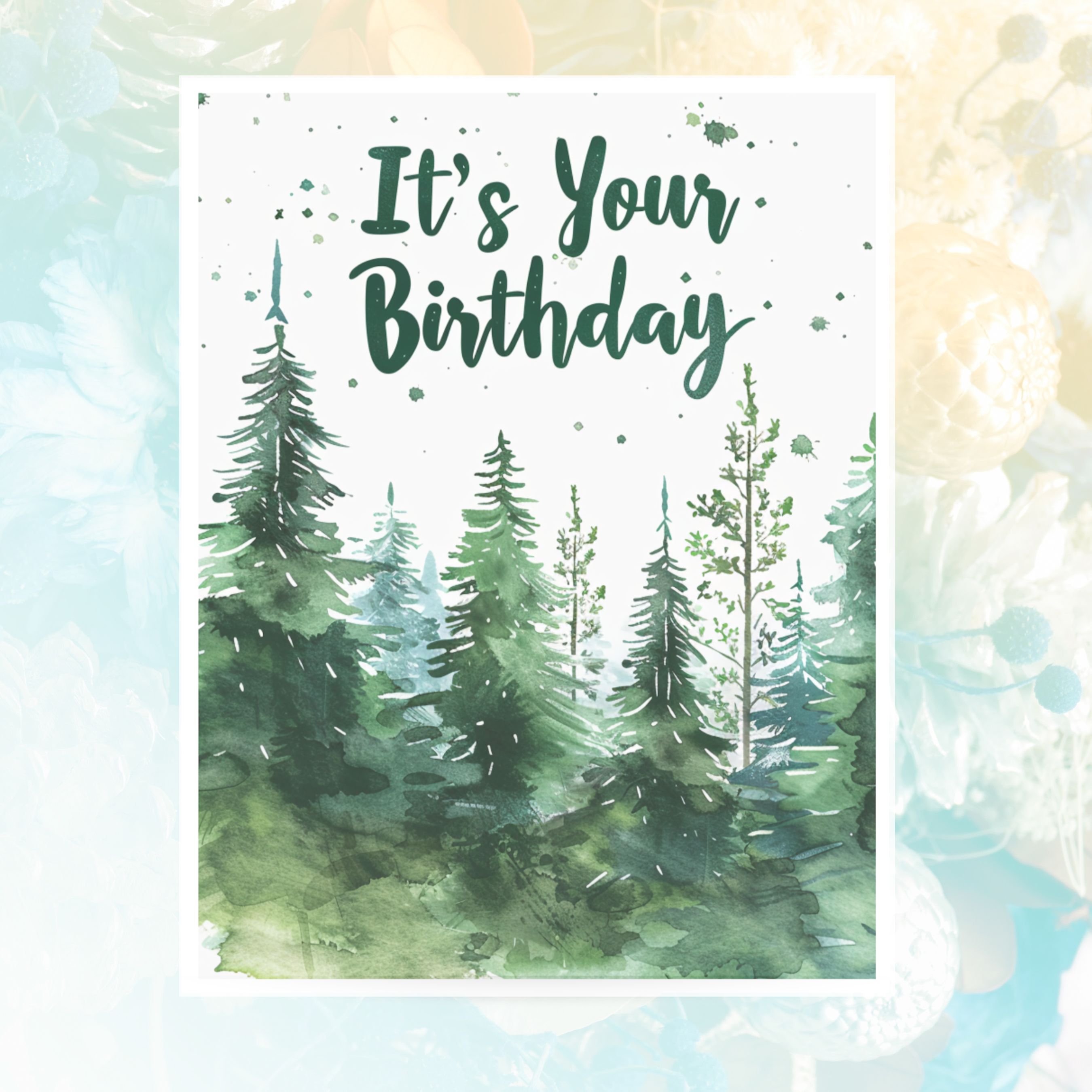 Forest Birthday Card, Happy Birthday Card, Watercolor Birthday Card, Bestie Birthday, Husband Wife Kid Greeting Card