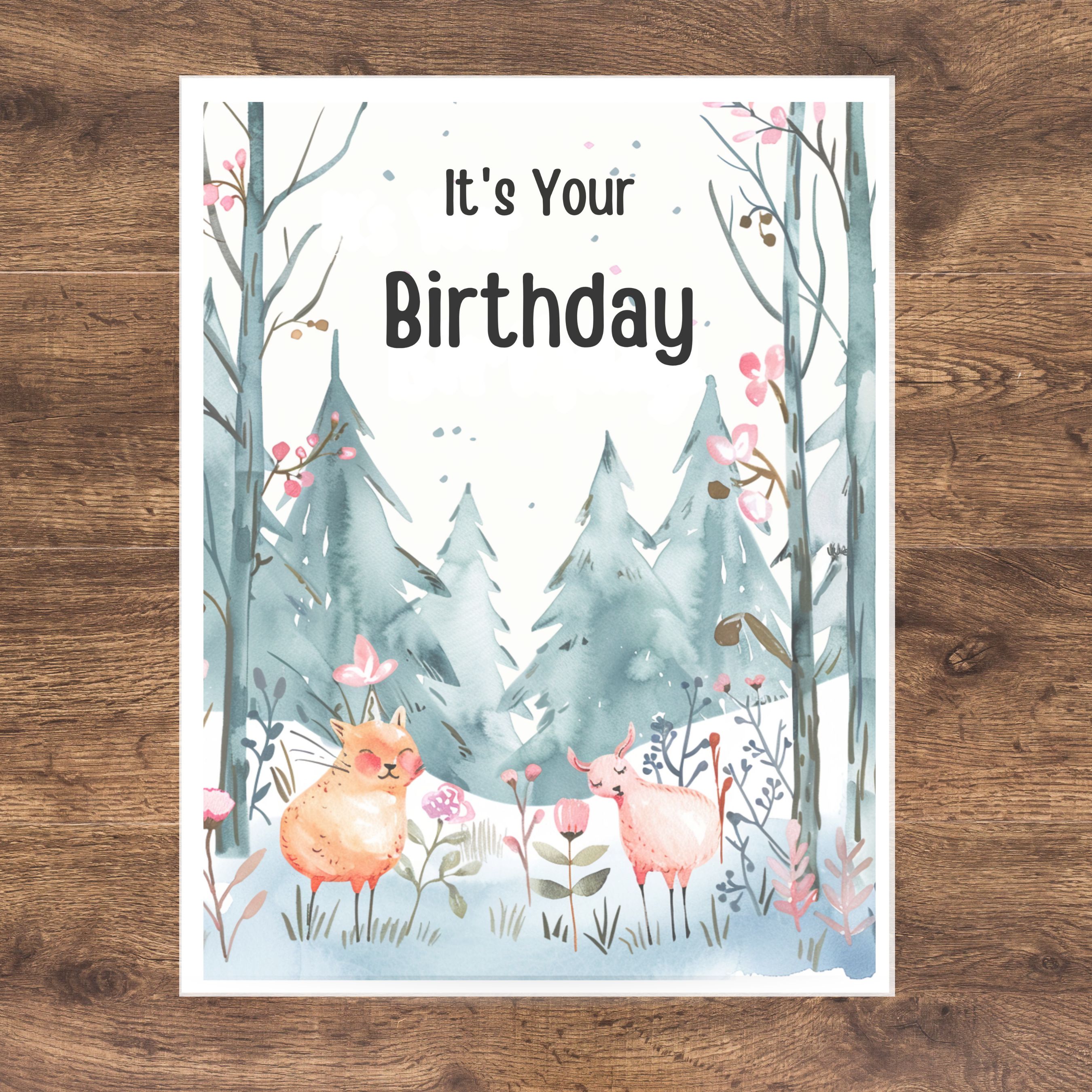 Its Your Birthday Card, Happy Birthday Card, Cute Forest Critters 2nd In Series Card, Custom Card, Bestie Birthday, Husband Wife Kid Greeting Card