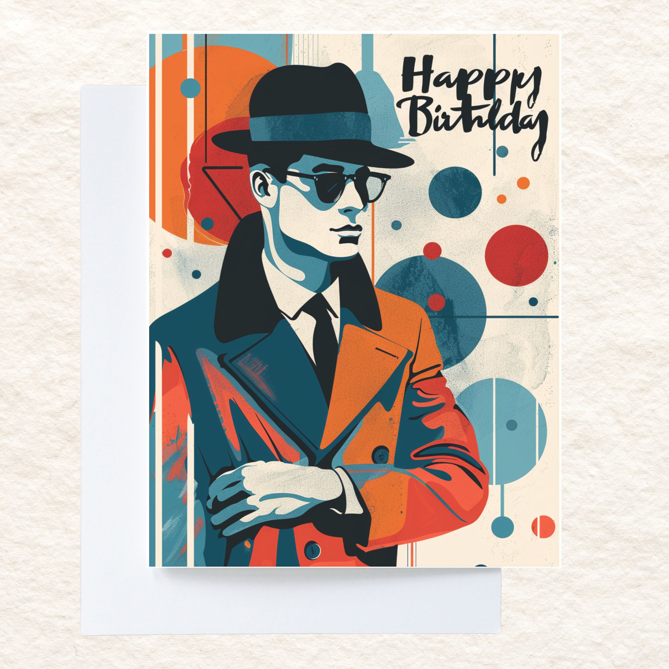Mid-Century Modern Man, Happy Birthday Card, Watercolor Birthday Card, Bestie, Husband, Friend Birthday Greeting Card