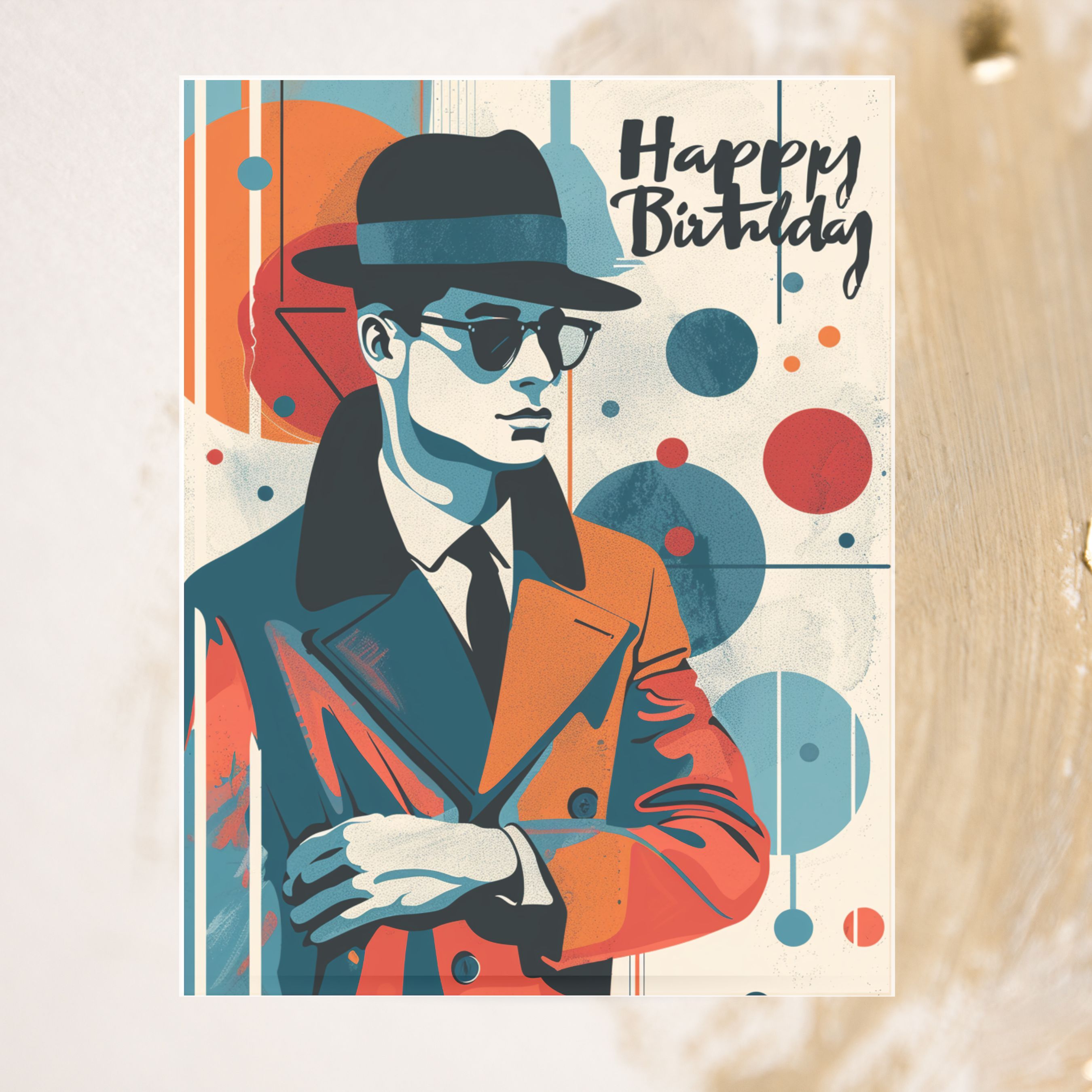 Mid-Century Modern Man, Happy Birthday Card, Watercolor Birthday Card, Bestie, Husband, Friend Birthday Greeting Card