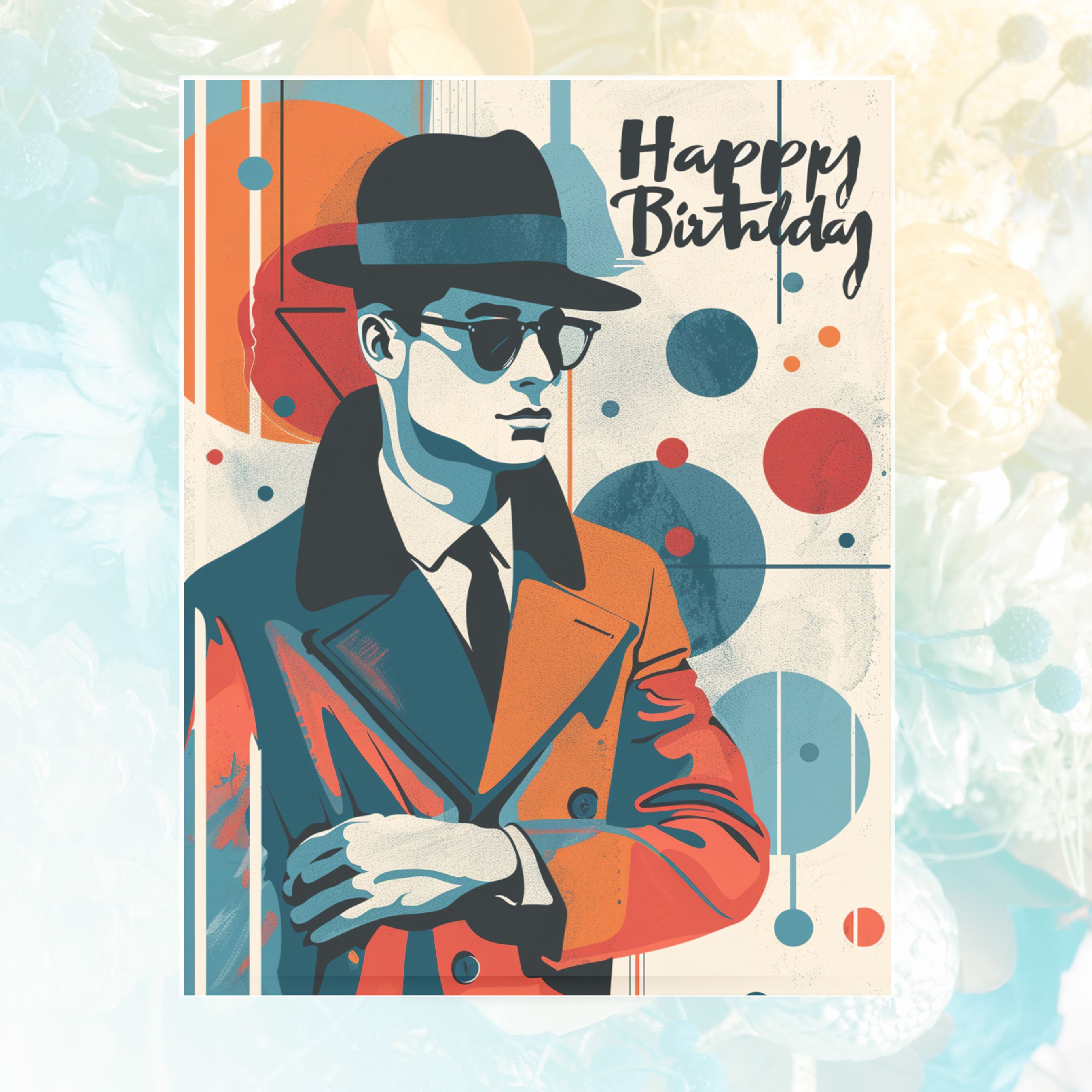 Mid-Century Modern Man, Happy Birthday Card, Watercolor Birthday Card, Bestie, Husband, Friend Birthday Greeting Card