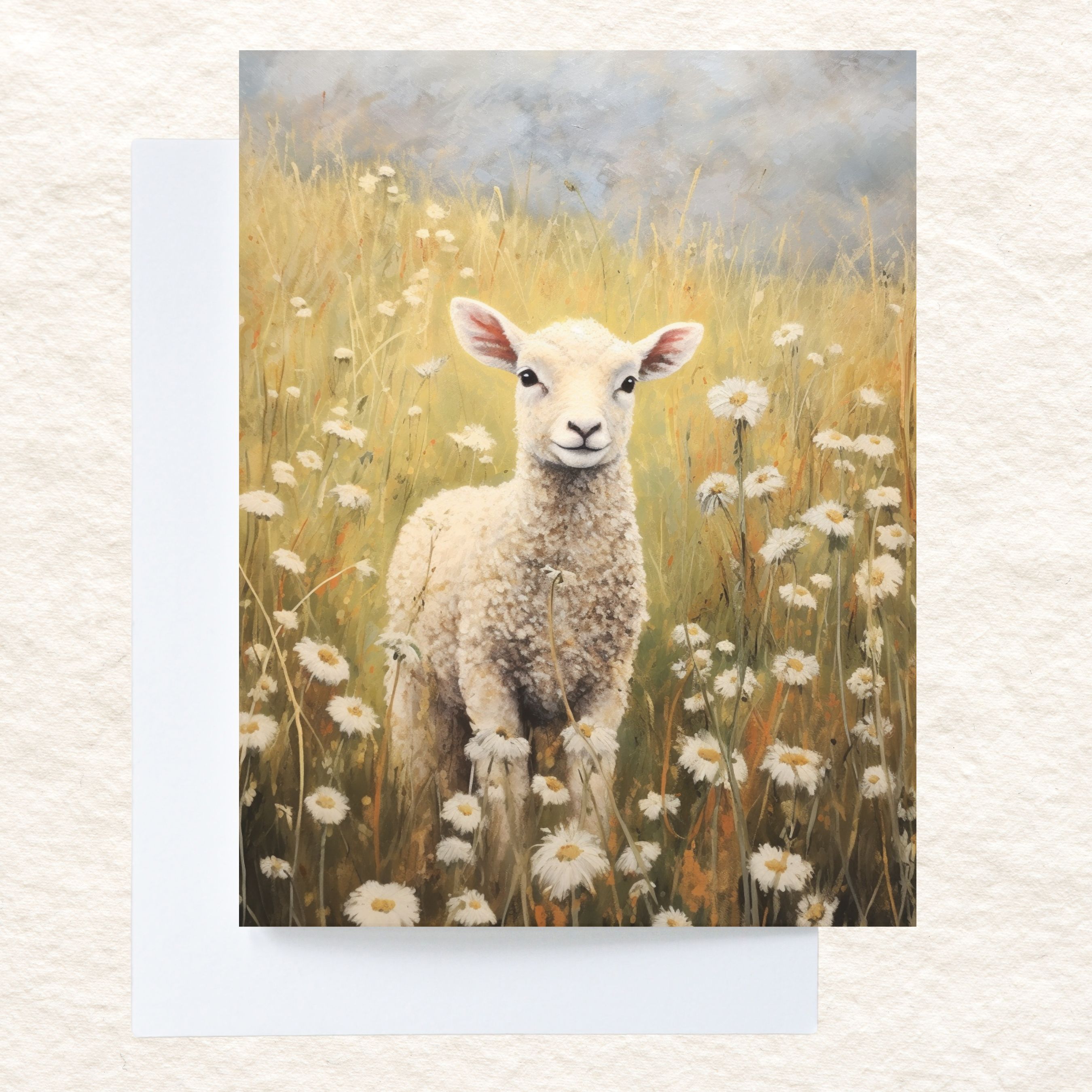 Watercolor Lamb In Field Card, Birthdays Cards, Note Card, Invitation Greeting Card