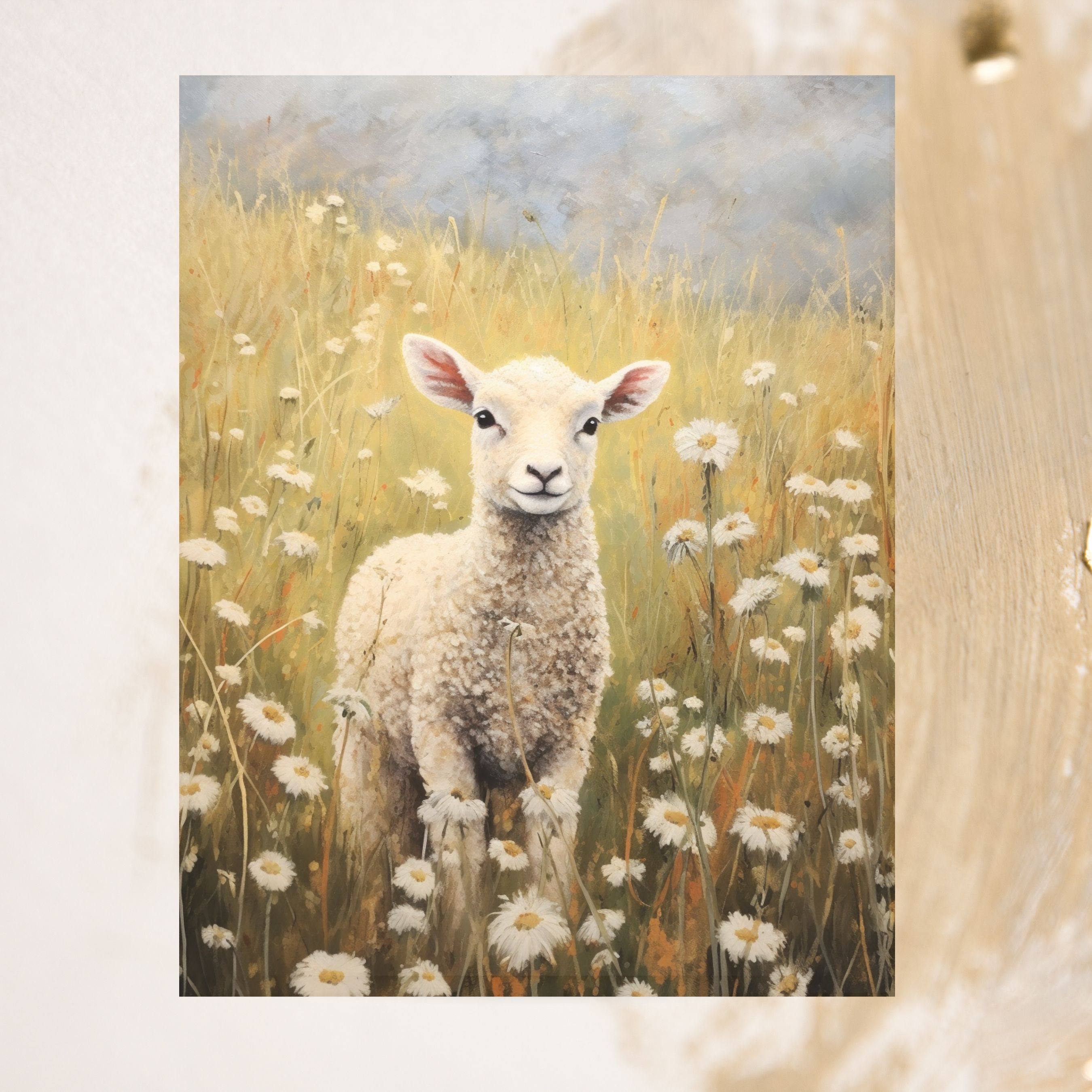Watercolor Lamb In Field Card, Birthdays Cards, Note Card, Invitation Greeting Card