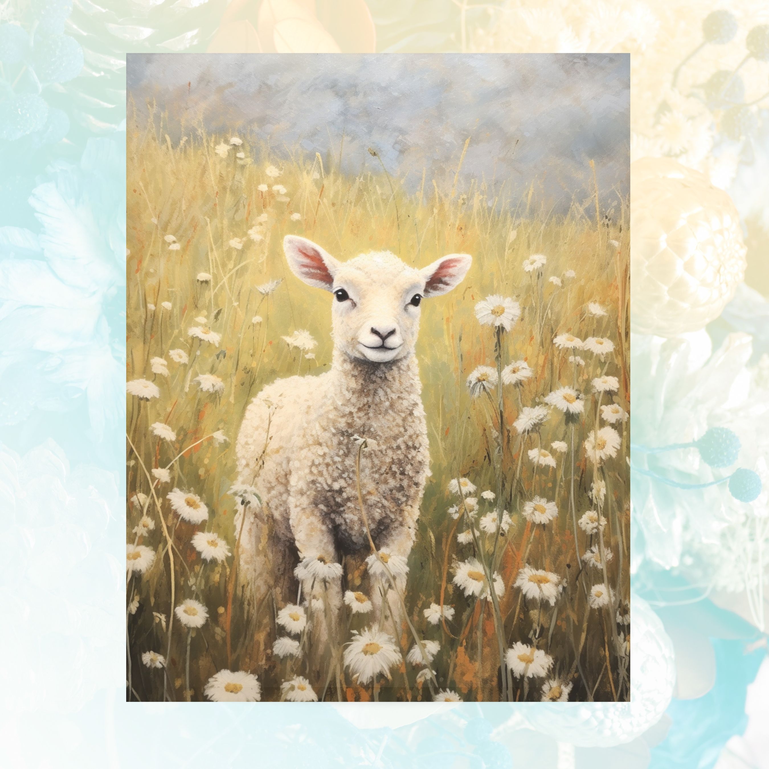 Watercolor Lamb In Field Card, Birthdays Cards, Note Card, Invitation Greeting Card