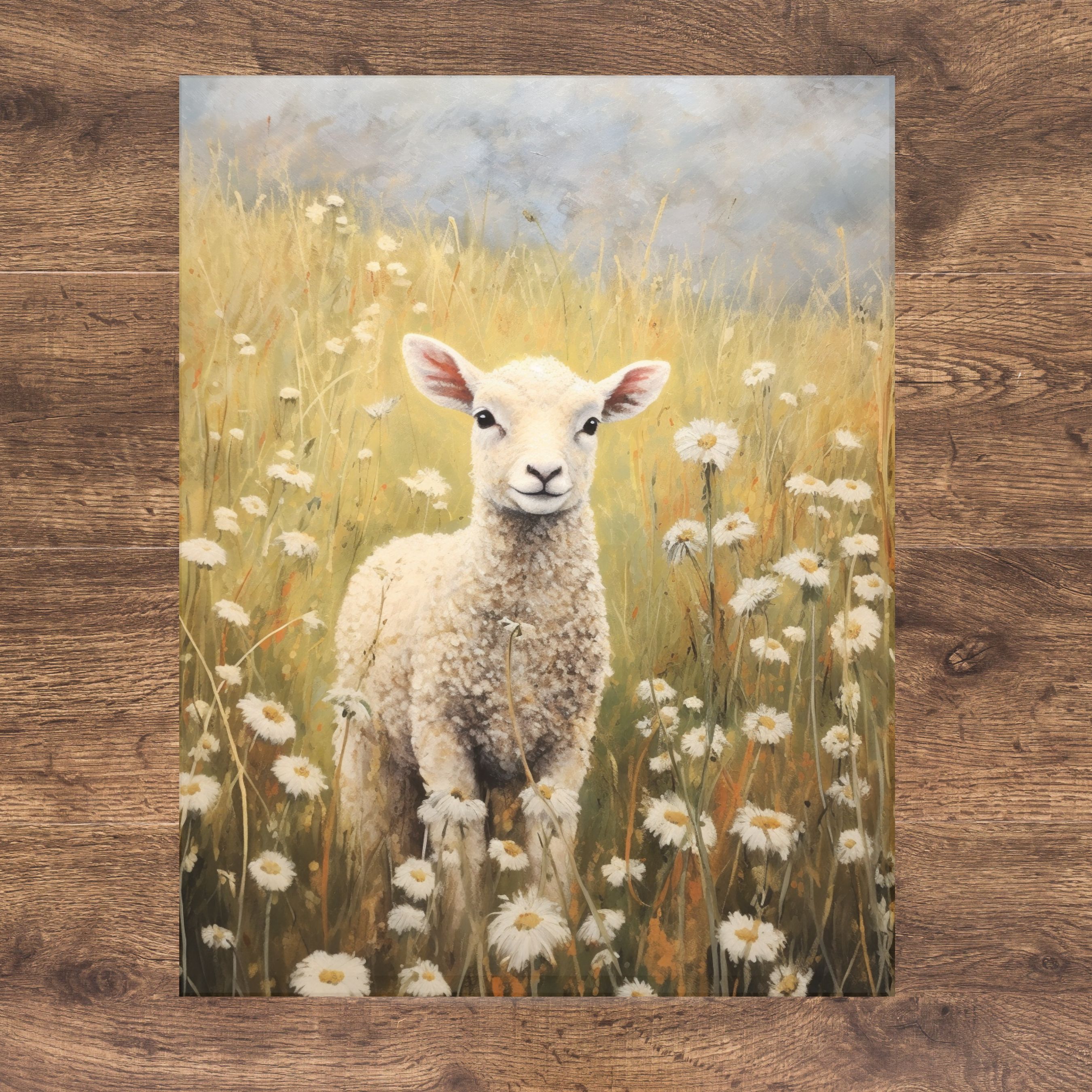 Watercolor Lamb In Field Card, Birthdays Cards, Note Card, Invitation Greeting Card