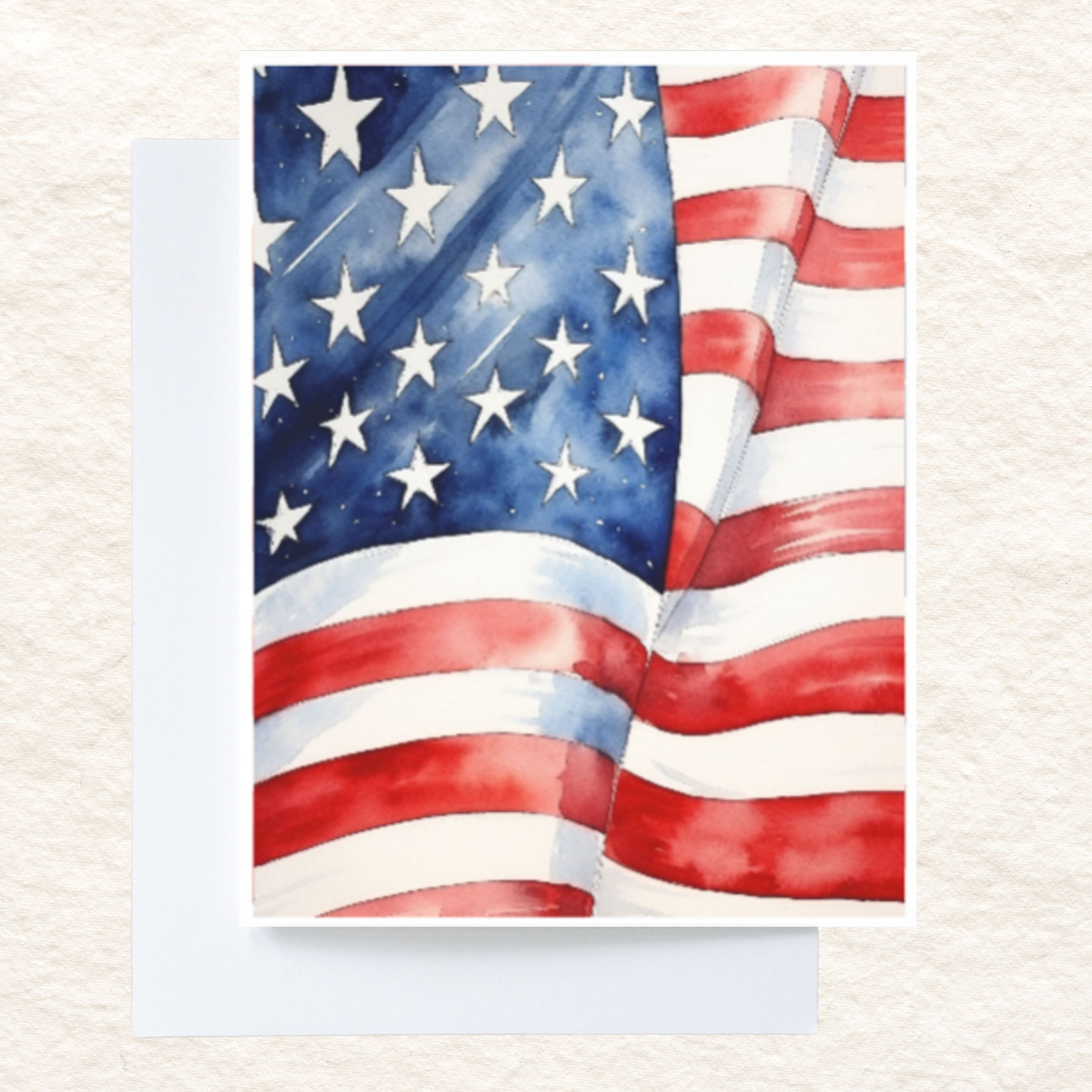 Stars and Stripes Watercolor Card, Patriotic Watercolor Handmade Card, Birthdays Cards, Note Card, Invitation Greeting Card