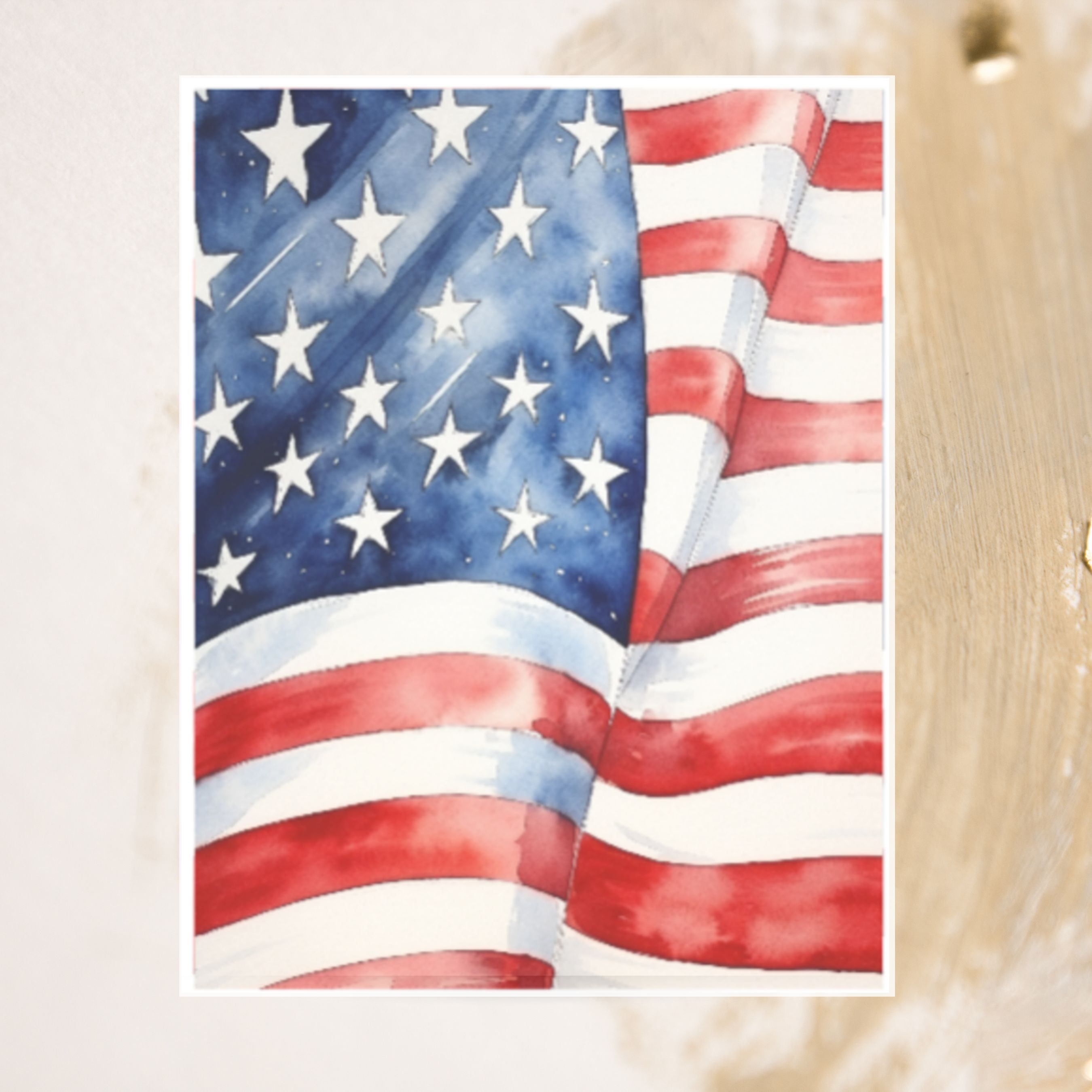 Stars and Stripes Watercolor Card, Patriotic Watercolor Handmade Card, Birthdays Cards, Note Card, Invitation Greeting Card