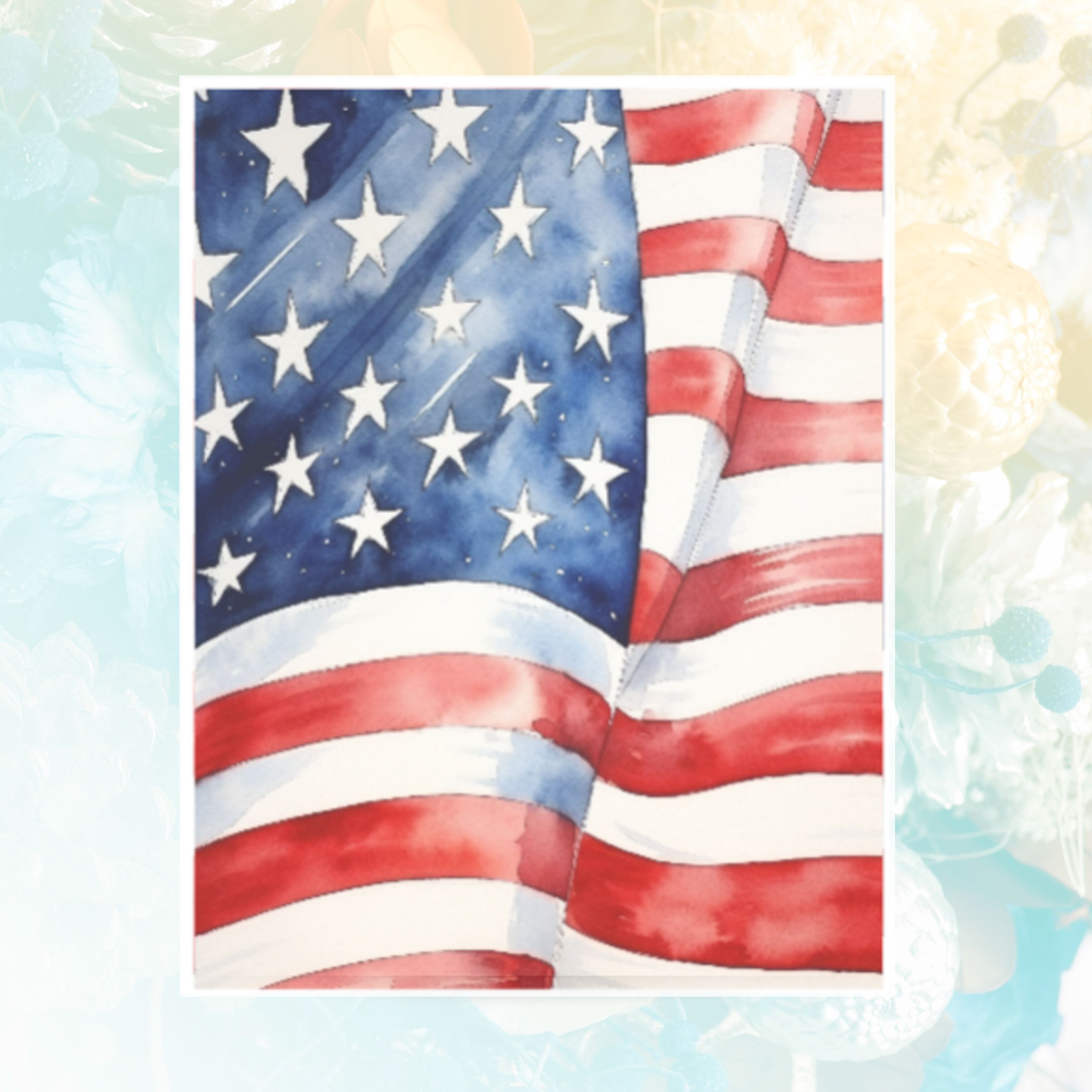 Stars and Stripes Watercolor Card, Patriotic Watercolor Handmade Card, Birthdays Cards, Note Card, Invitation Greeting Card