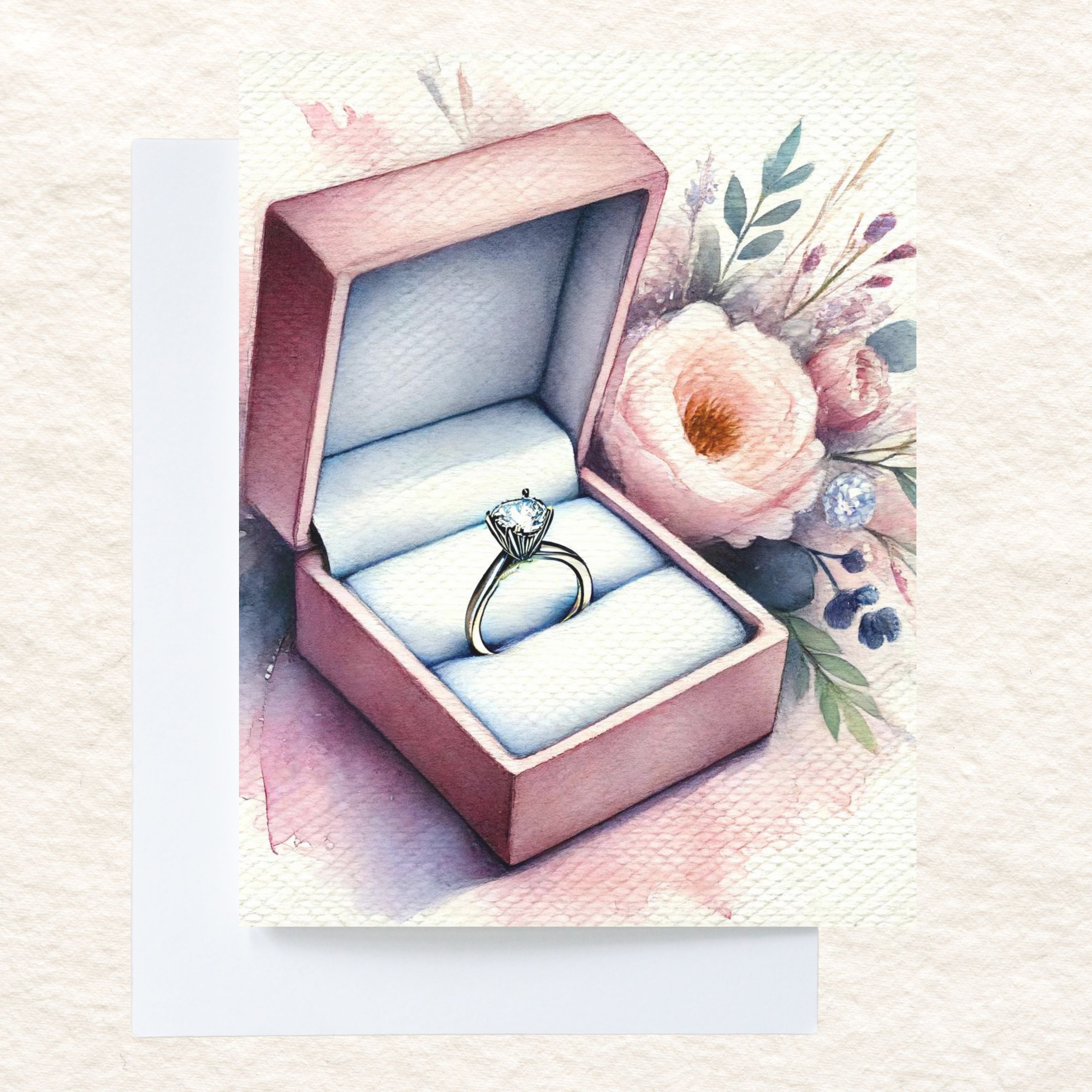 Promise of Forever, Watercolor Engagement Ring Card, Romantic Proposal Announcement, Greeting, Note Card, Invitation Greeting Card