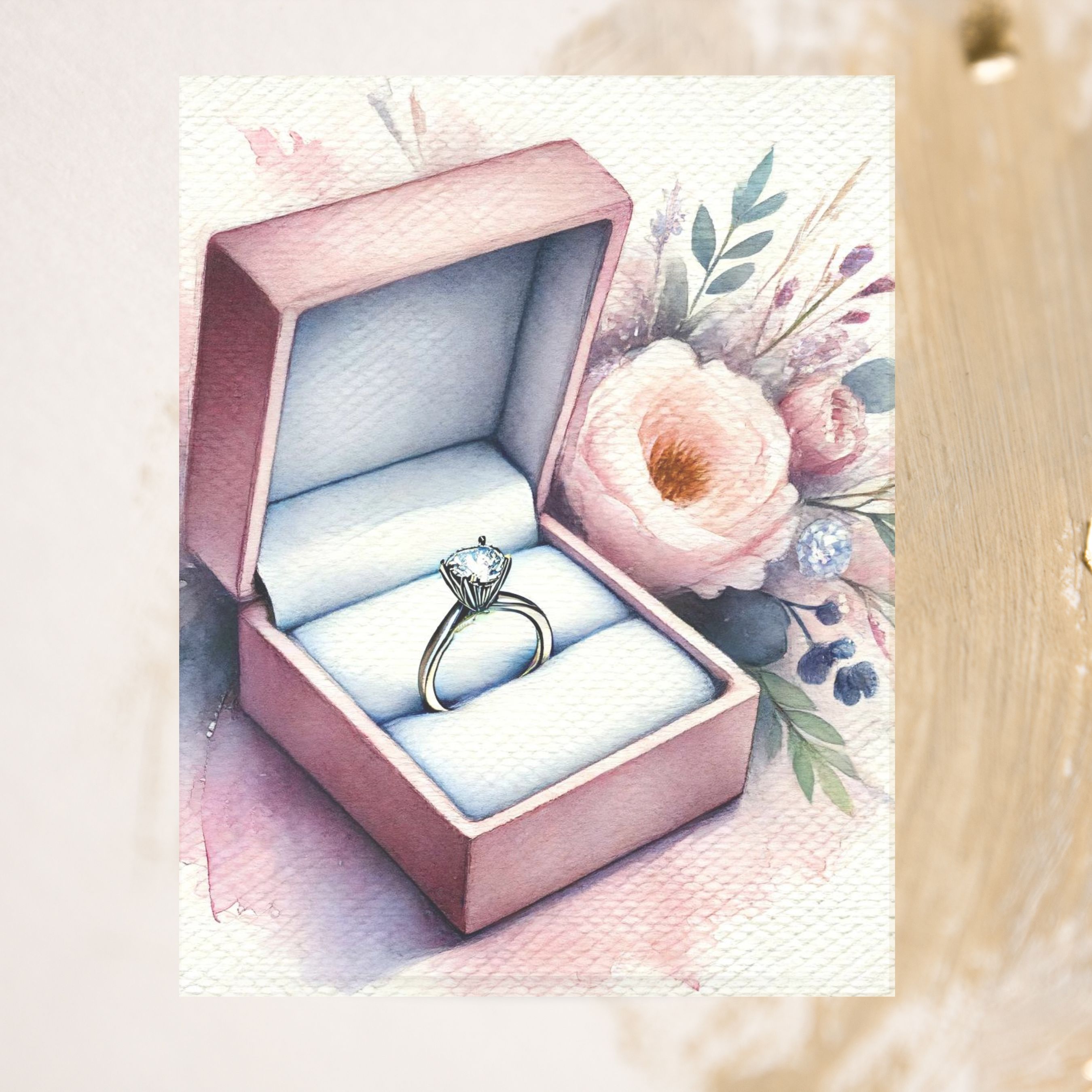 Promise of Forever, Watercolor Engagement Ring Card, Romantic Proposal Announcement, Greeting, Note Card, Invitation Greeting Card