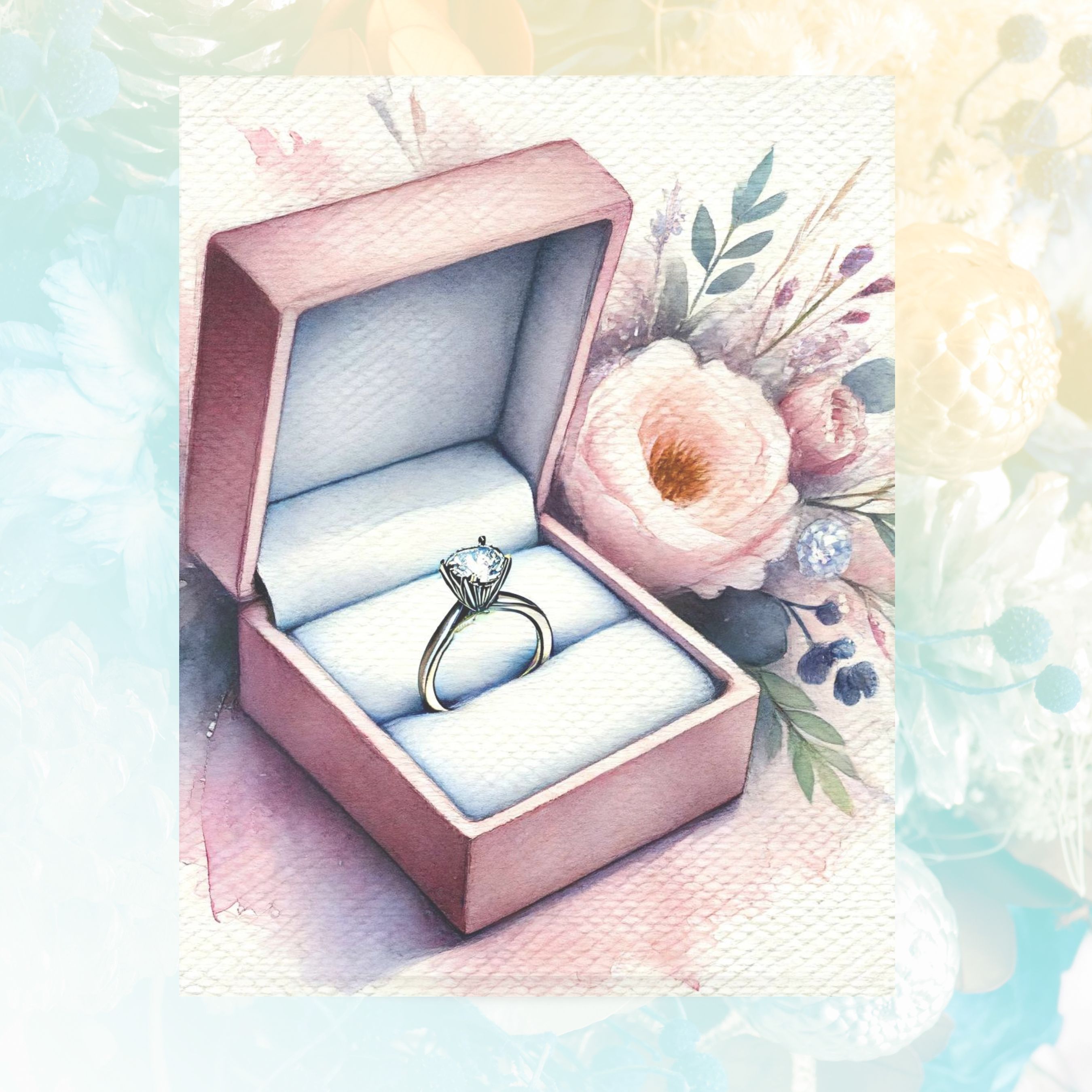 Promise of Forever, Watercolor Engagement Ring Card, Romantic Proposal Announcement, Greeting, Note Card, Invitation Greeting Card