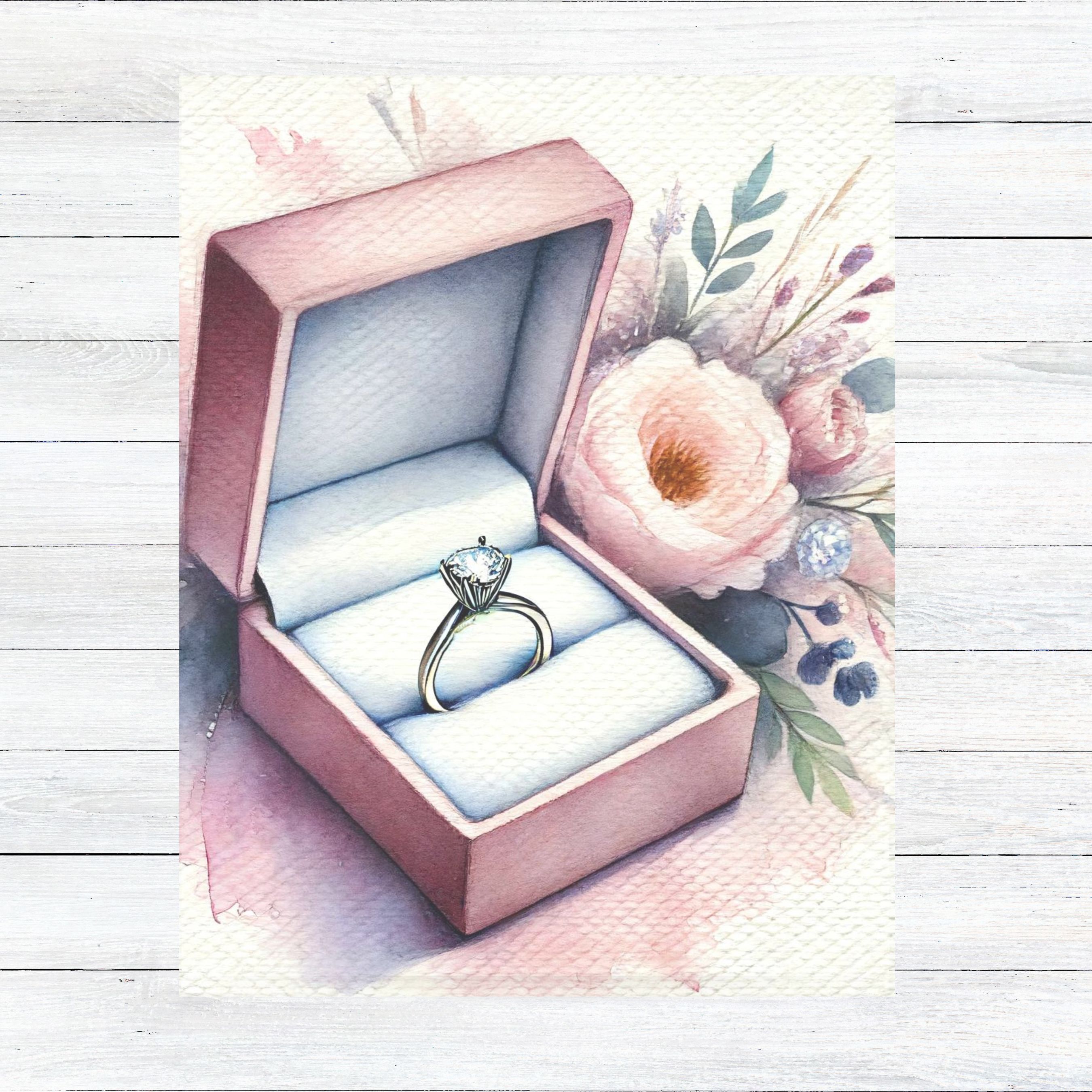 Promise of Forever, Watercolor Engagement Ring Card, Romantic Proposal Announcement, Greeting, Note Card, Invitation Greeting Card