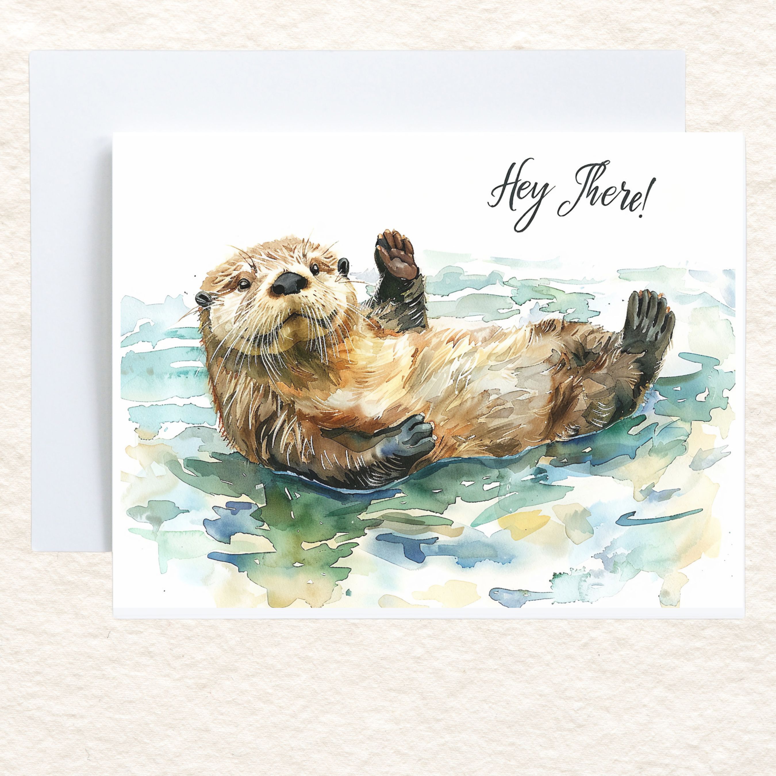 Hey There Otter Greeting, Charming Watercolor, Playful Wildlife, Note Card Greeting, Thank You, All Occasion, Birthday Card, Invitations