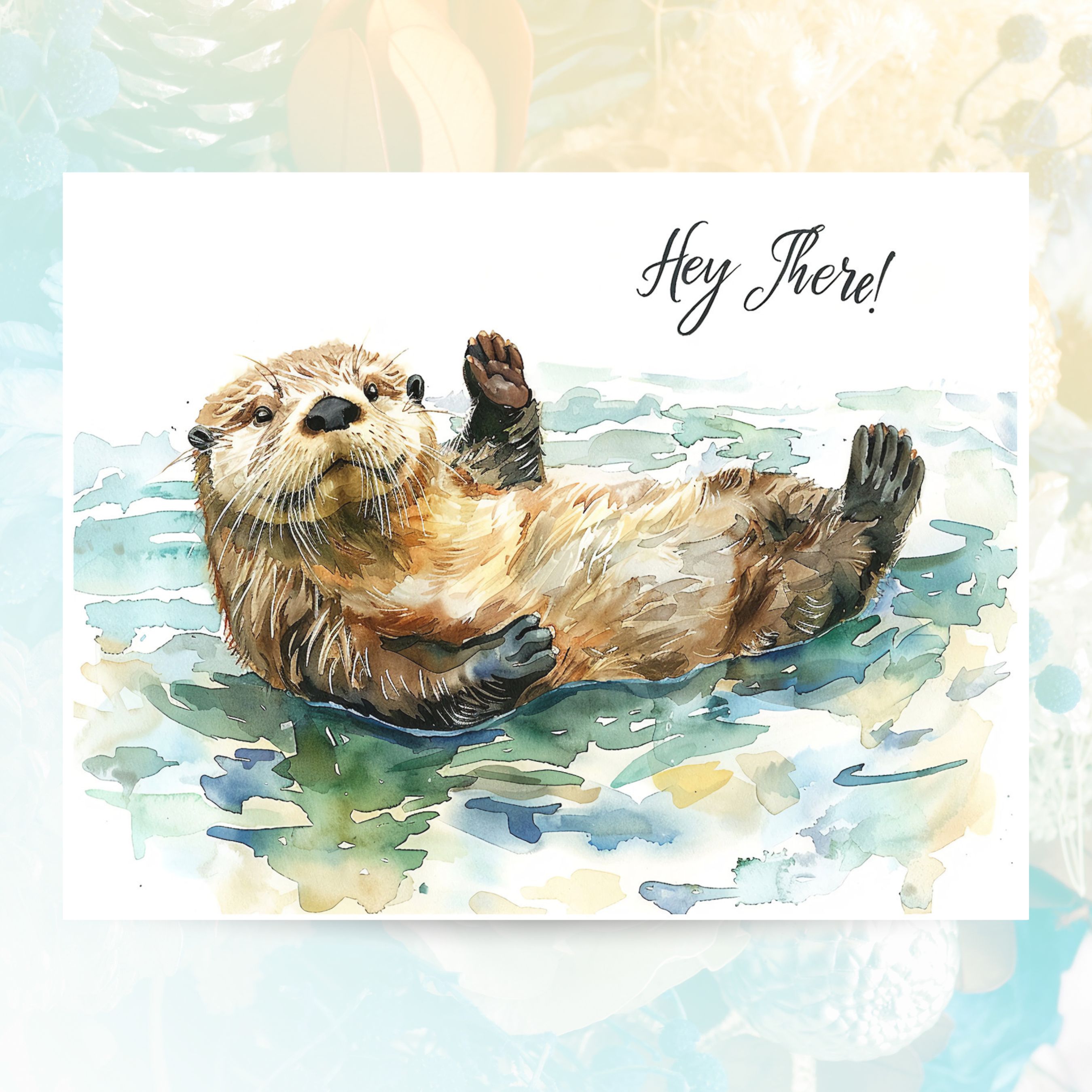 Hey There Otter Greeting, Charming Watercolor, Playful Wildlife, Note Card Greeting, Thank You, All Occasion, Birthday Card, Invitations