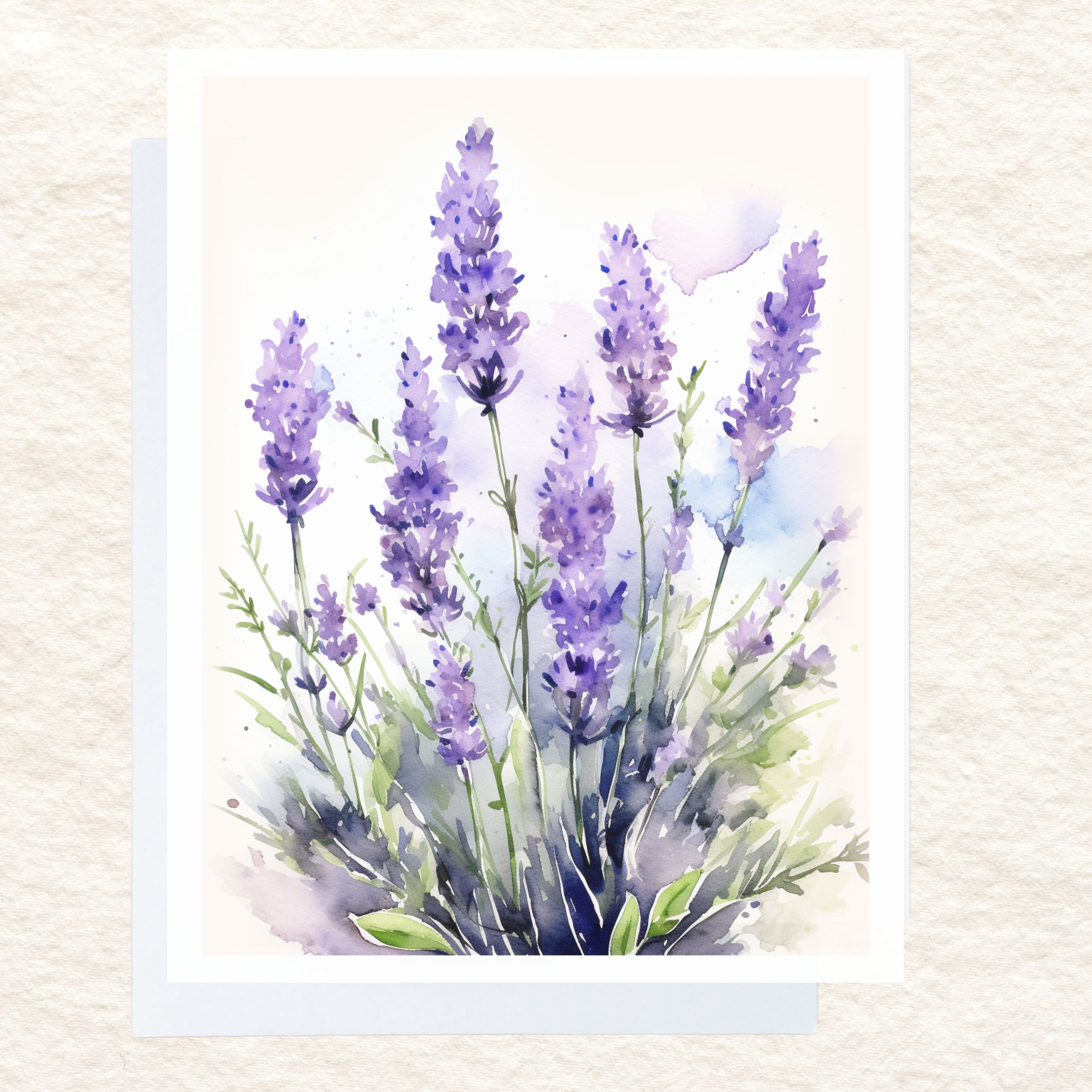 Lavender Fields Watercolor Greeting Card, Purple Flower Stationery, Note Card Greeting, Thank You, All Occasion, Birthday Card, Invitations