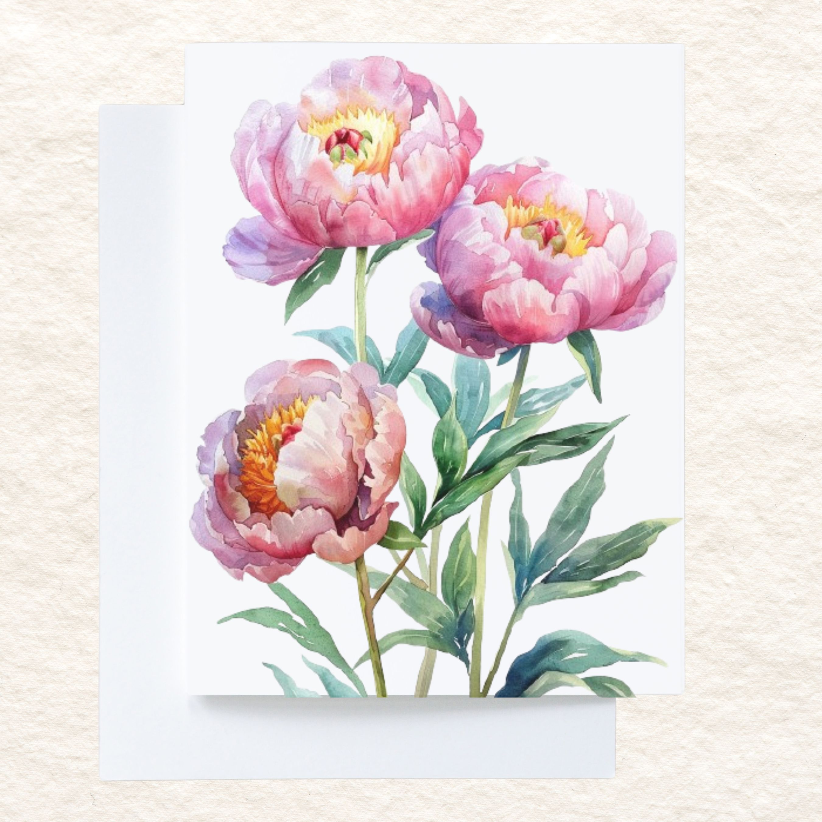 Pastel Peony Watercolor Greeting Card, Soft Pink Floral Art, Elegant Botanical Floral Note Card Flower Stationery, Note Card Greeting, Thank You, All Occasion, Birthday Card, Invitations