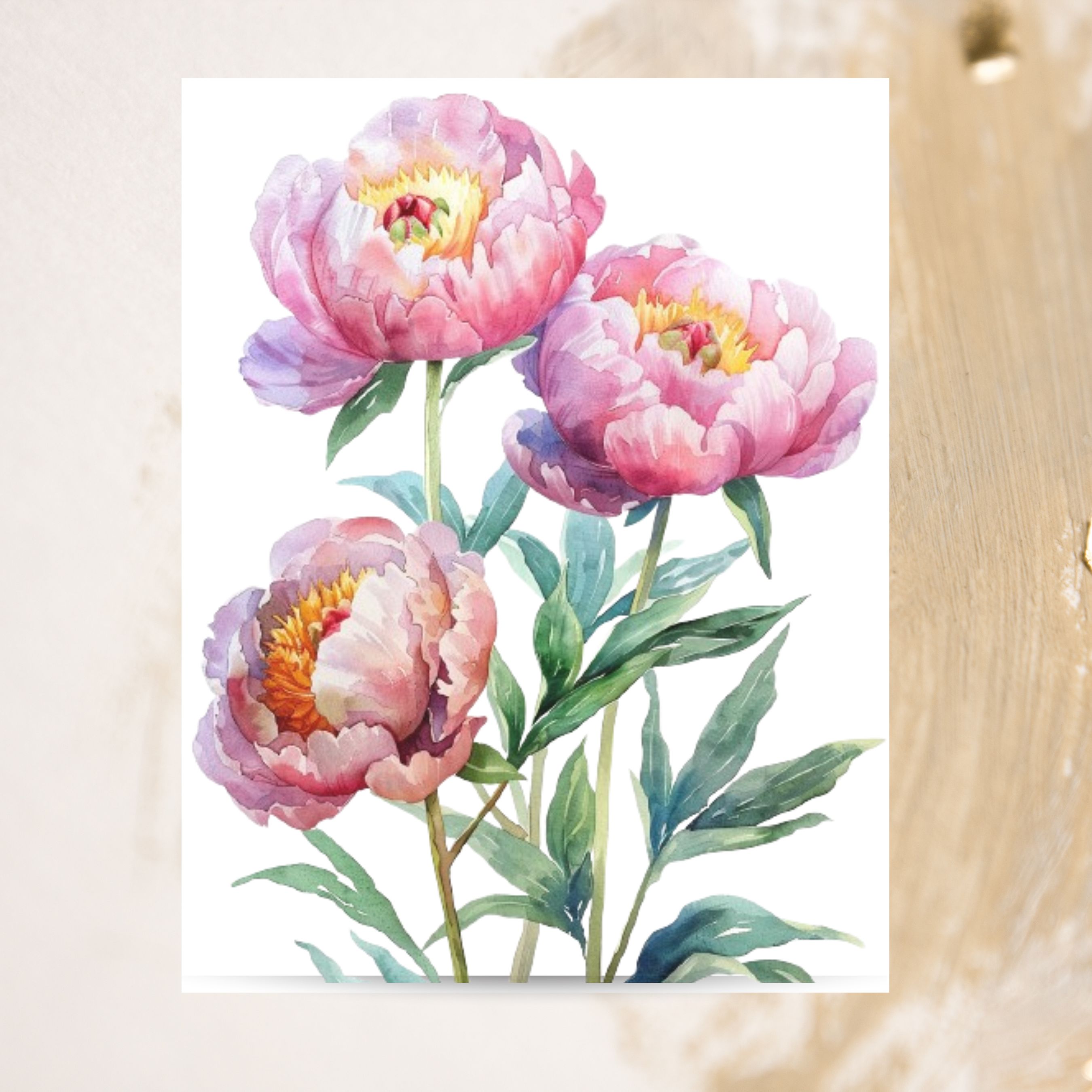 Pastel Peony Watercolor Greeting Card, Soft Pink Floral Art, Elegant Botanical Floral Note Card Flower Stationery, Note Card Greeting, Thank You, All Occasion, Birthday Card, Invitations