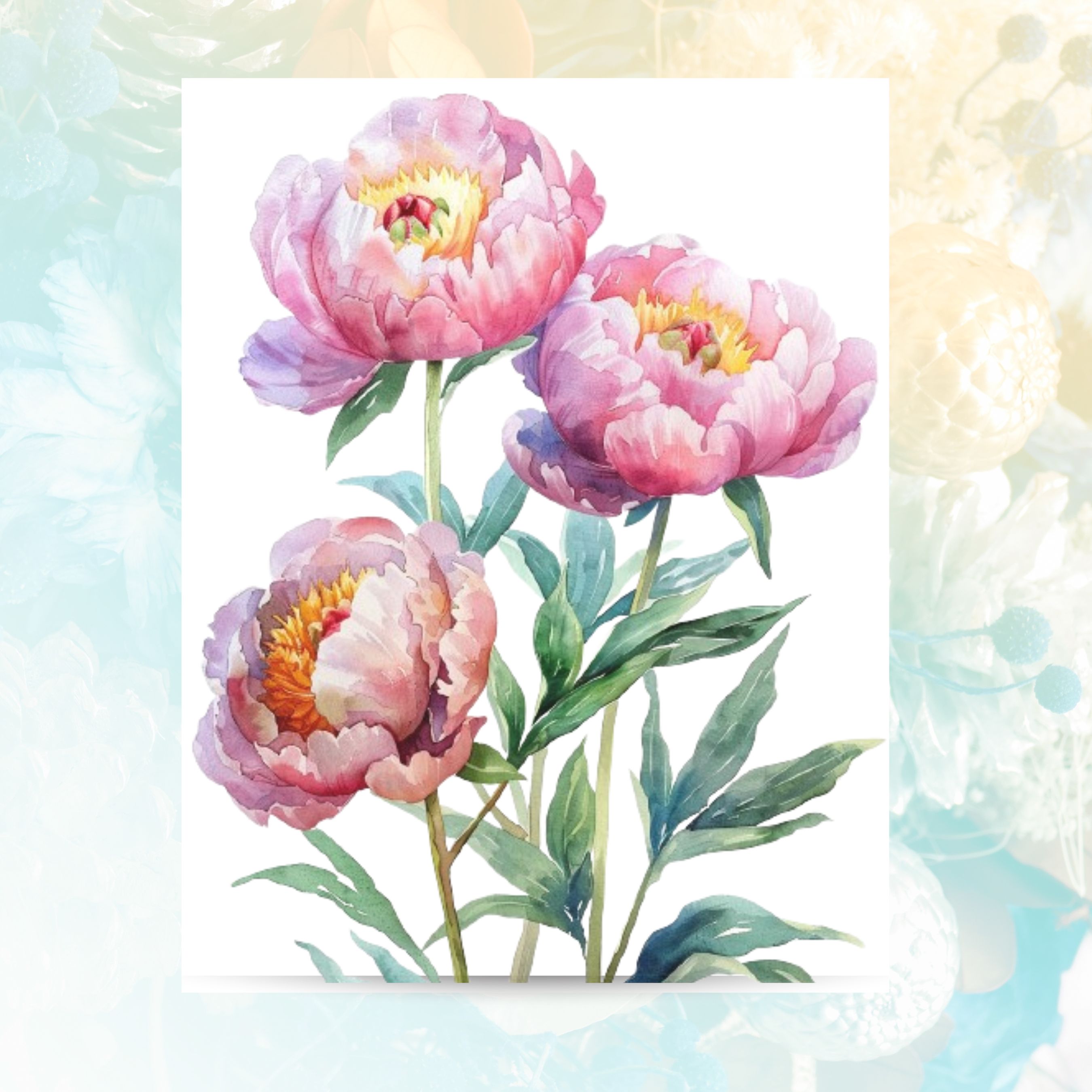 Pastel Peony Watercolor Greeting Card, Soft Pink Floral Art, Elegant Botanical Floral Note Card Flower Stationery, Note Card Greeting, Thank You, All Occasion, Birthday Card, Invitations