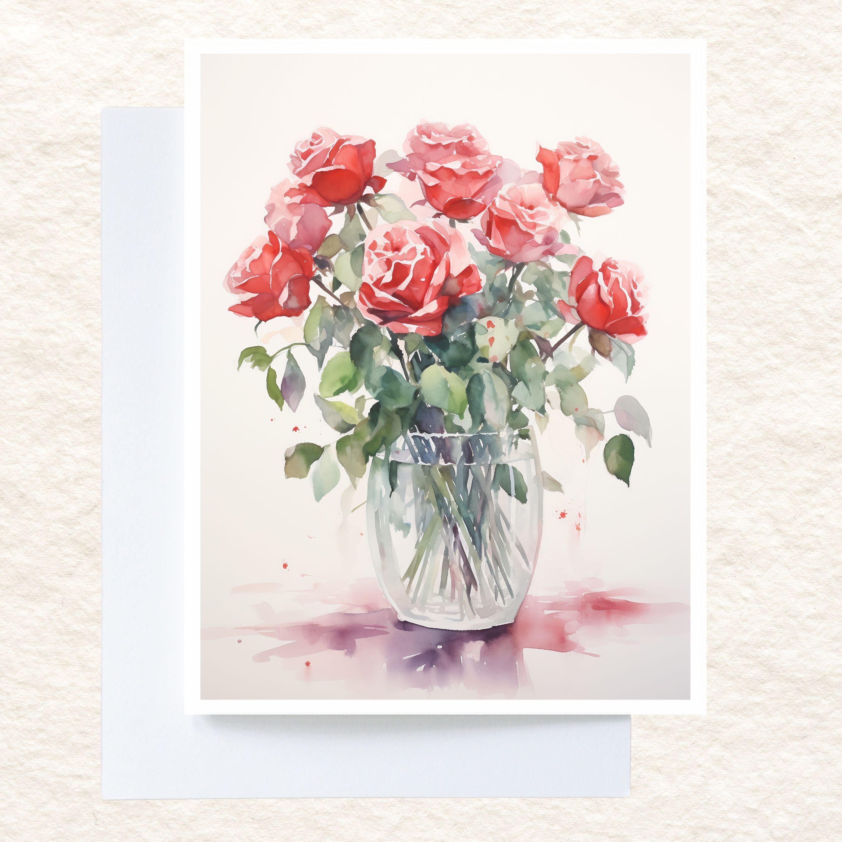 Loving Embrace Watercolor Roses Greeting Card Rose Bouquet Floral Collection, Note Card Flower Stationery, Note Card Greeting, Thank You, All Occasion, Birthday Card, Invitations