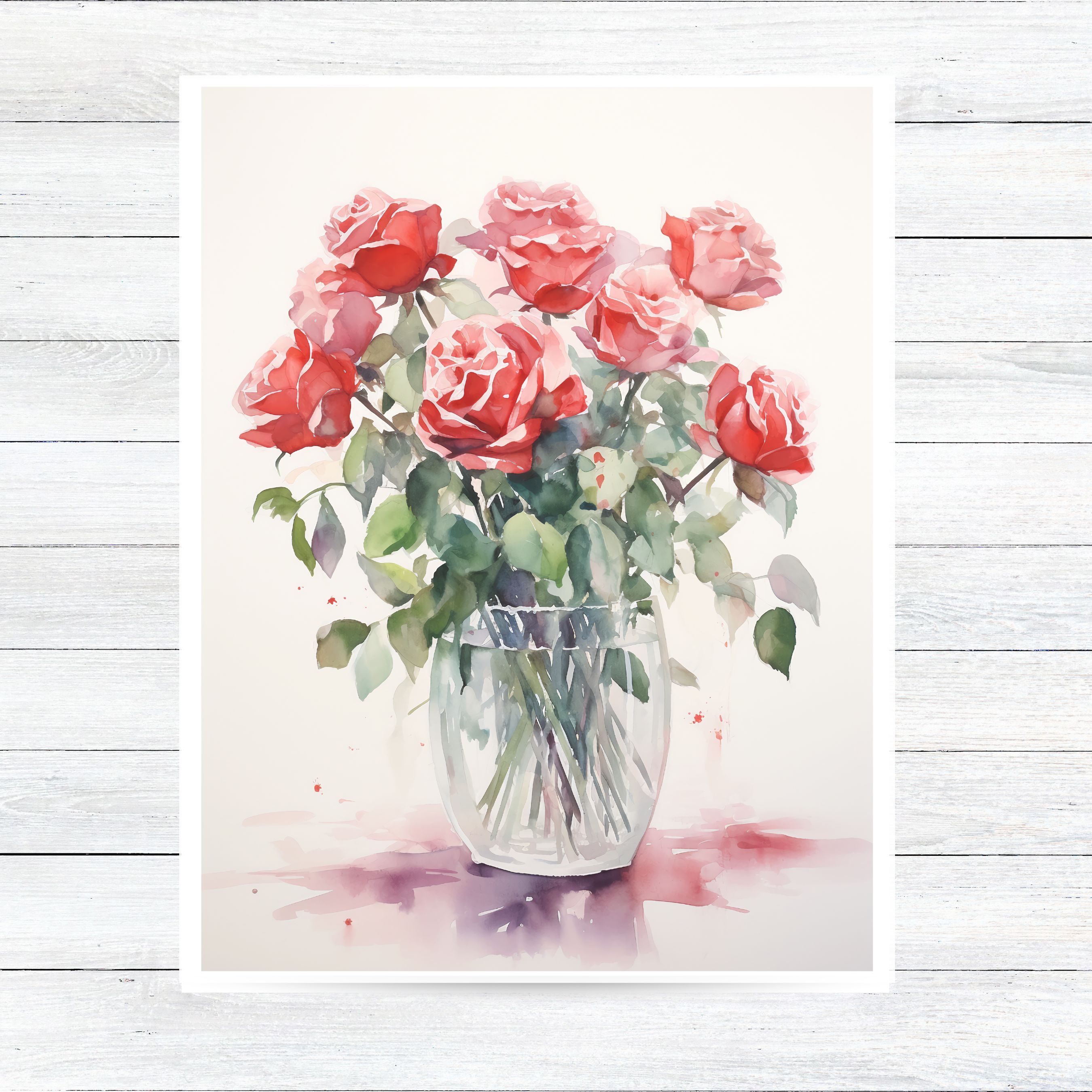 Loving Embrace Watercolor Roses Greeting Card Rose Bouquet Floral Collection, Note Card Flower Stationery, Note Card Greeting, Thank You, All Occasion, Birthday Card, Invitations