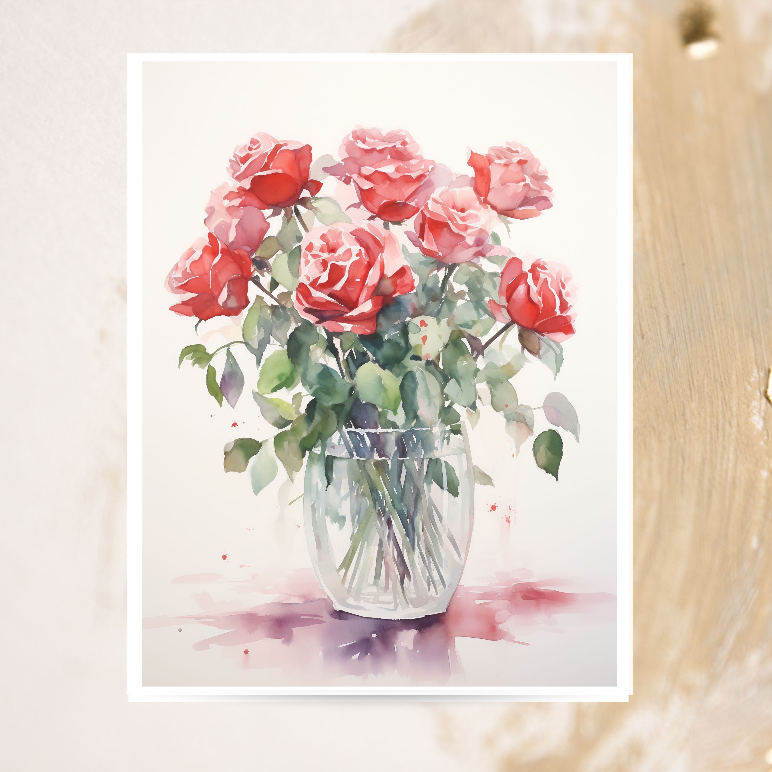 Loving Embrace Watercolor Roses Greeting Card Rose Bouquet Floral Collection, Note Card Flower Stationery, Note Card Greeting, Thank You, All Occasion, Birthday Card, Invitations