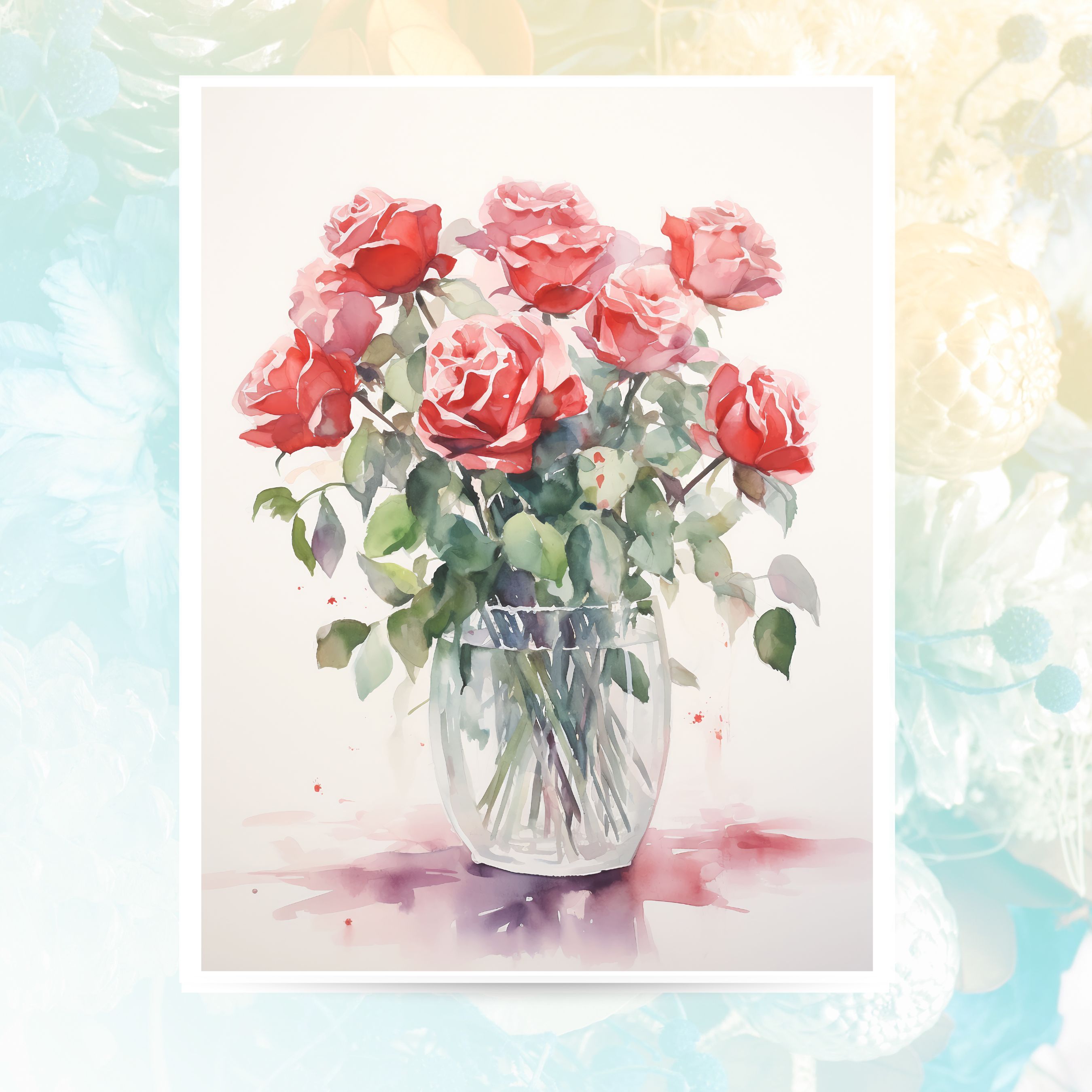 Loving Embrace Watercolor Roses Greeting Card Rose Bouquet Floral Collection, Note Card Flower Stationery, Note Card Greeting, Thank You, All Occasion, Birthday Card, Invitations