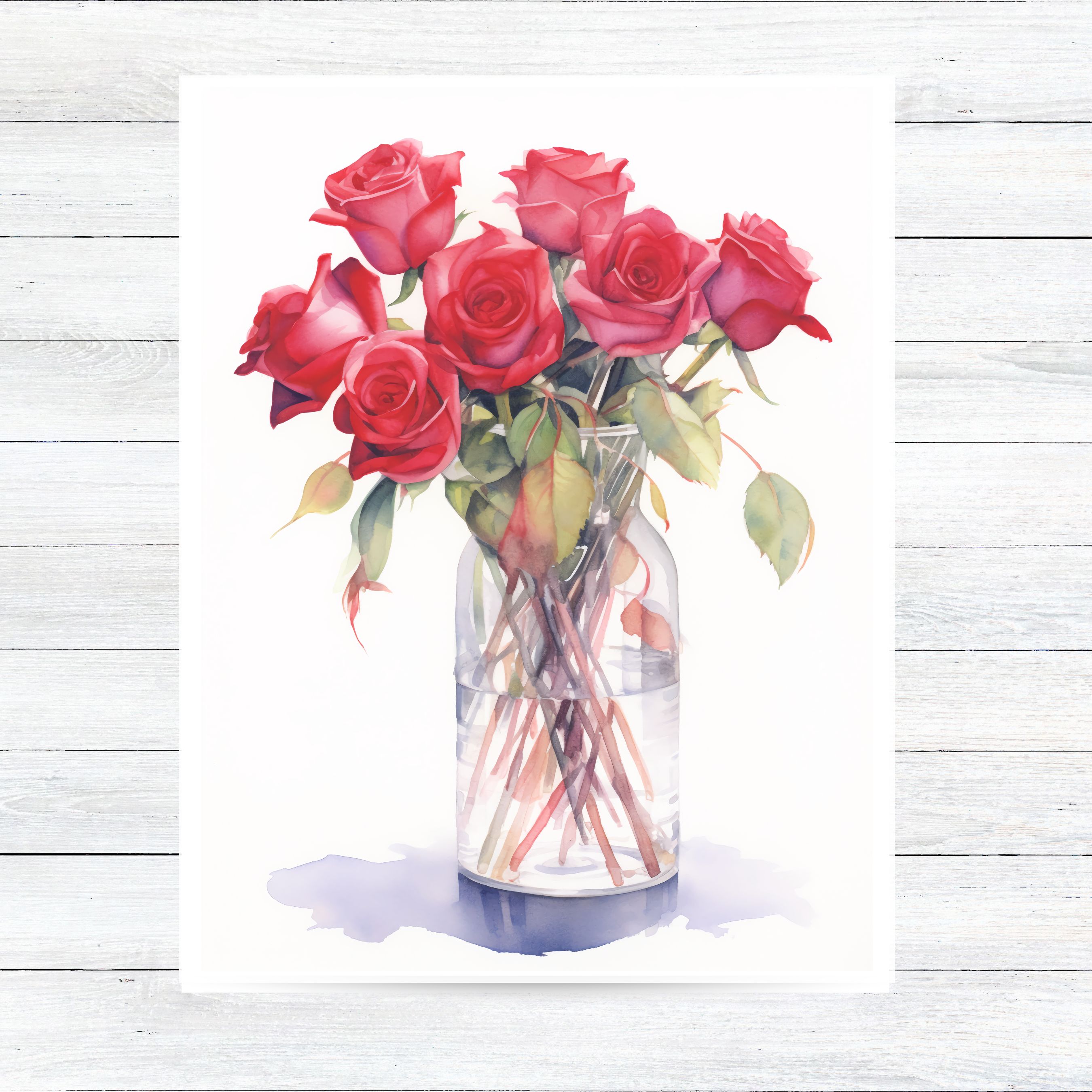 Romantic Red Roses Watercolor Greeting Card, Watercolor Floral Collection, Note Card Flower Stationery, Note Card Greeting, Thank You, All Occasion, Birthday Card, Invitations