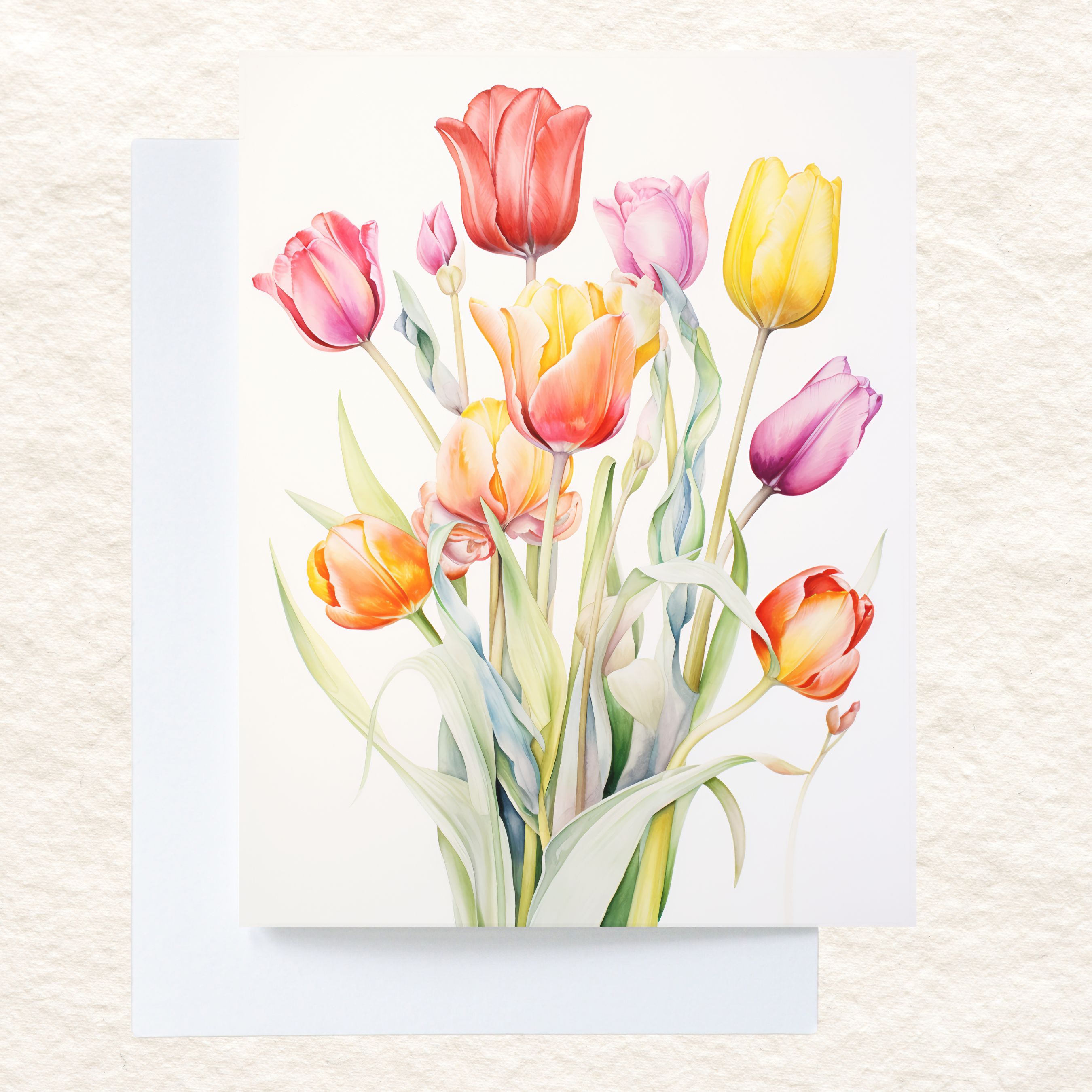 Tulip Flowers Greeting Card, Watercolor Painted Tulips Watercolor, Note Card Greeting, Thank You, All Occasion, Birthday Card, Invitations