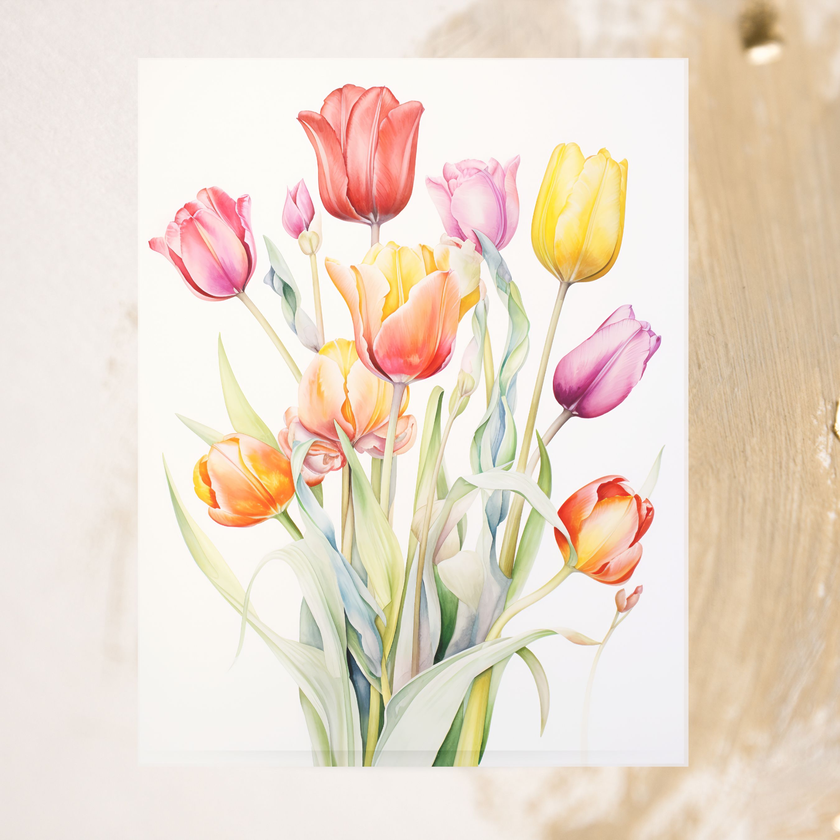 Tulip Flowers Greeting Card, Watercolor Painted Tulips Watercolor, Note Card Greeting, Thank You, All Occasion, Birthday Card, Invitations