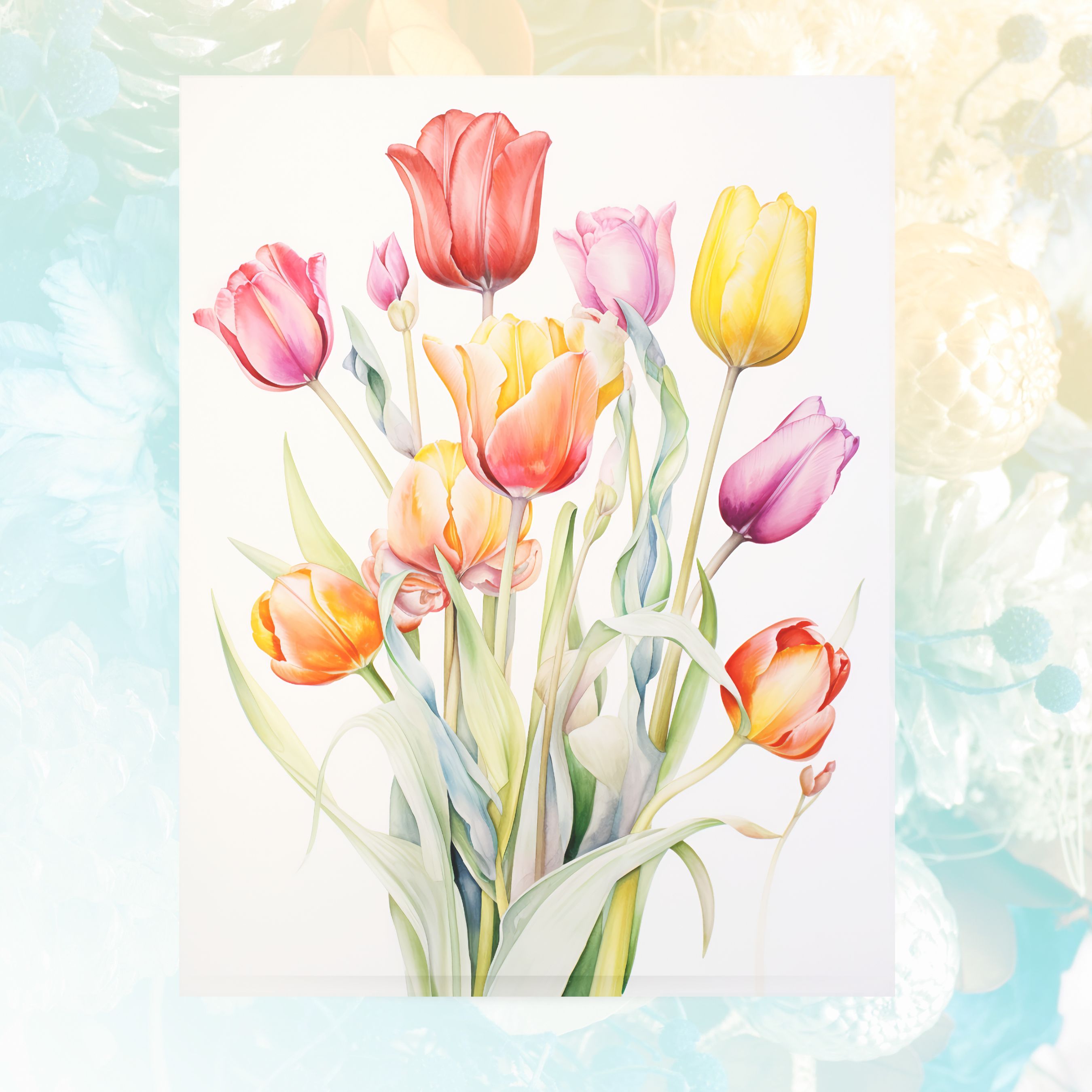 Tulip Flowers Greeting Card, Watercolor Painted Tulips Watercolor, Note Card Greeting, Thank You, All Occasion, Birthday Card, Invitations