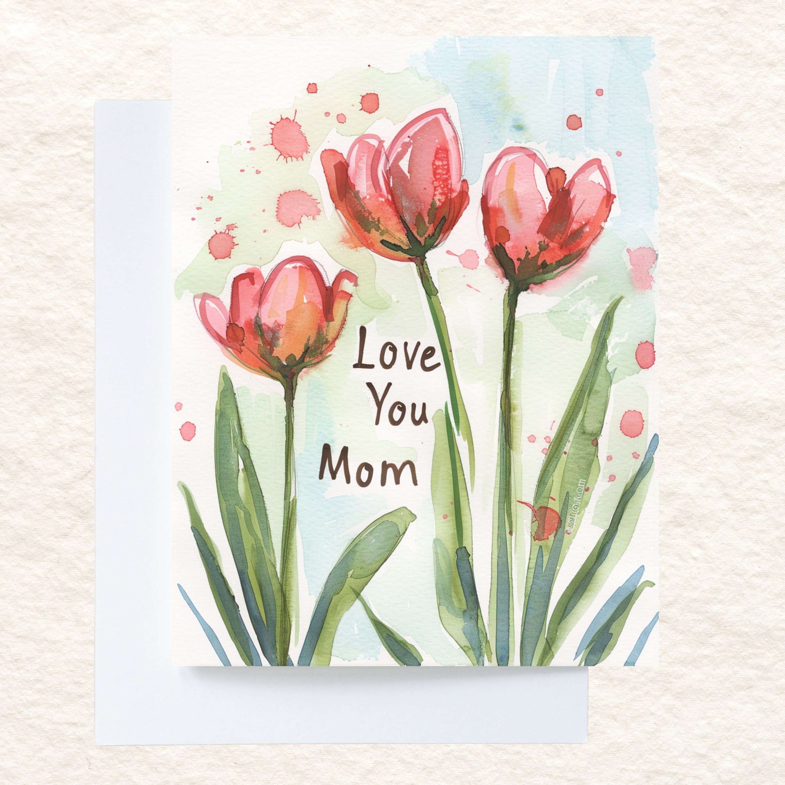 Love You Mom Greeting Card, Husband to Wife, Kid For Mom Watercolor, Note Card Greeting, Thank You, All Occasion, Birthday Card, Invitations