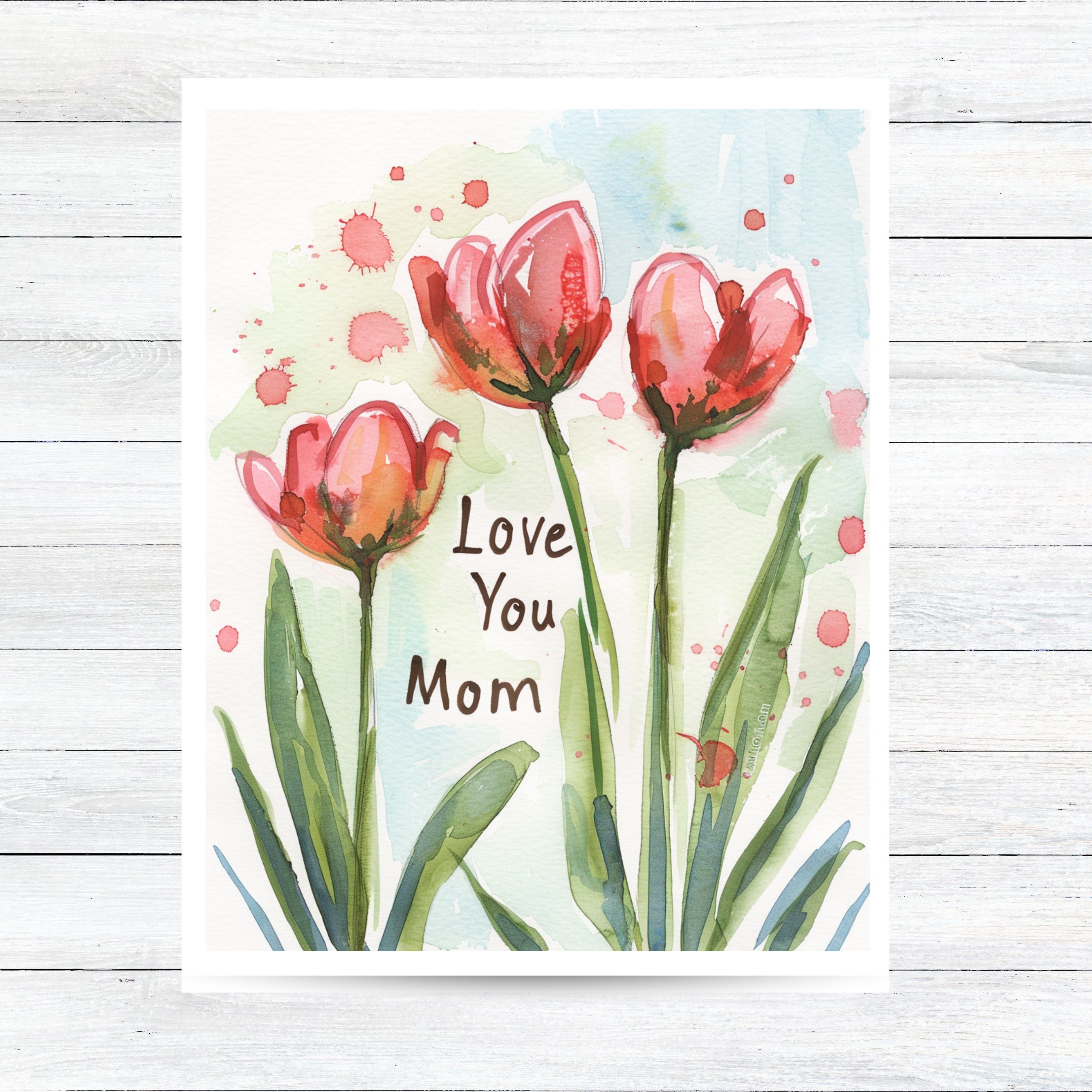 Love You Mom Greeting Card, Husband to Wife, Kid For Mom Watercolor, Note Card Greeting, Thank You, All Occasion, Birthday Card, Invitations