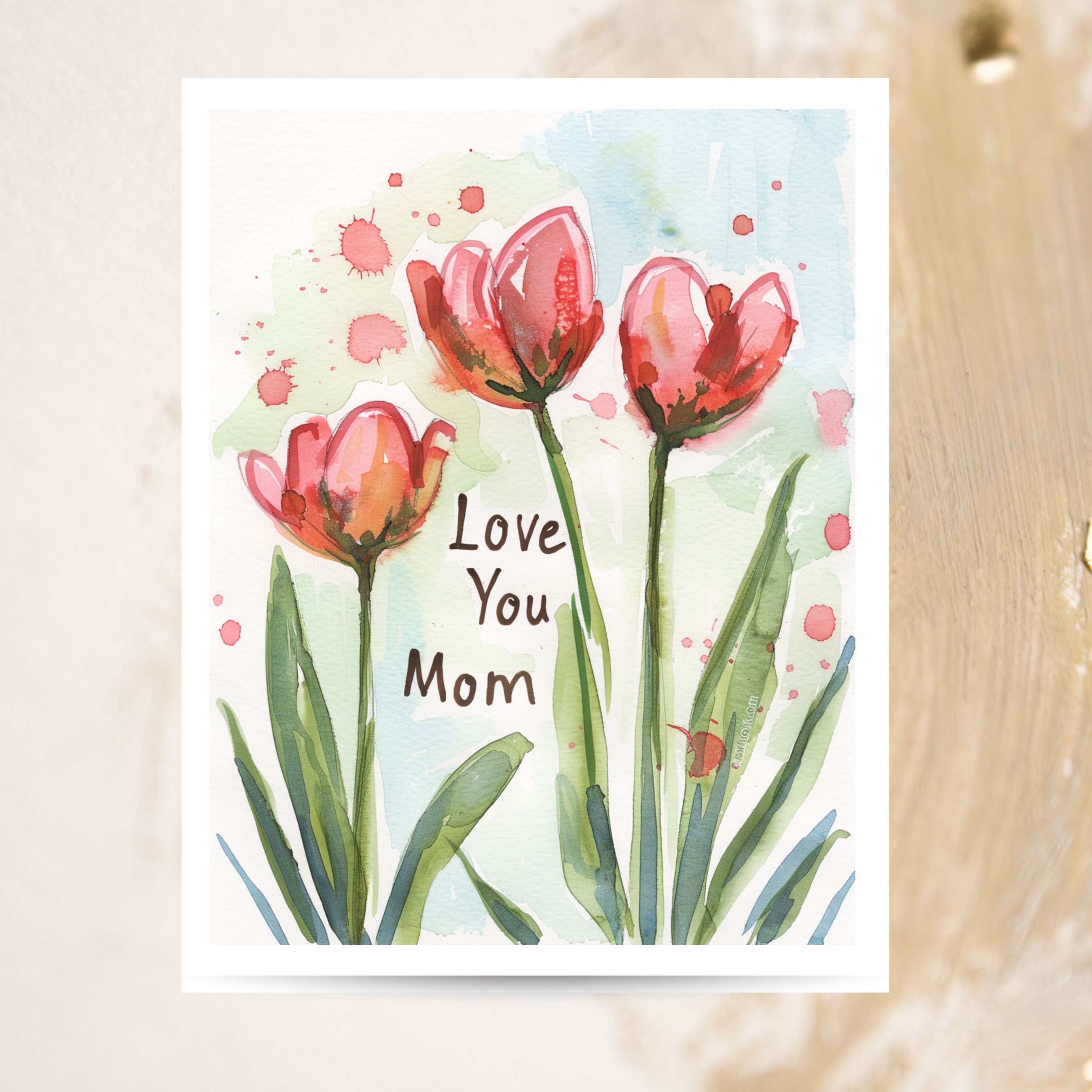 Love You Mom Greeting Card, Husband to Wife, Kid For Mom Watercolor, Note Card Greeting, Thank You, All Occasion, Birthday Card, Invitations
