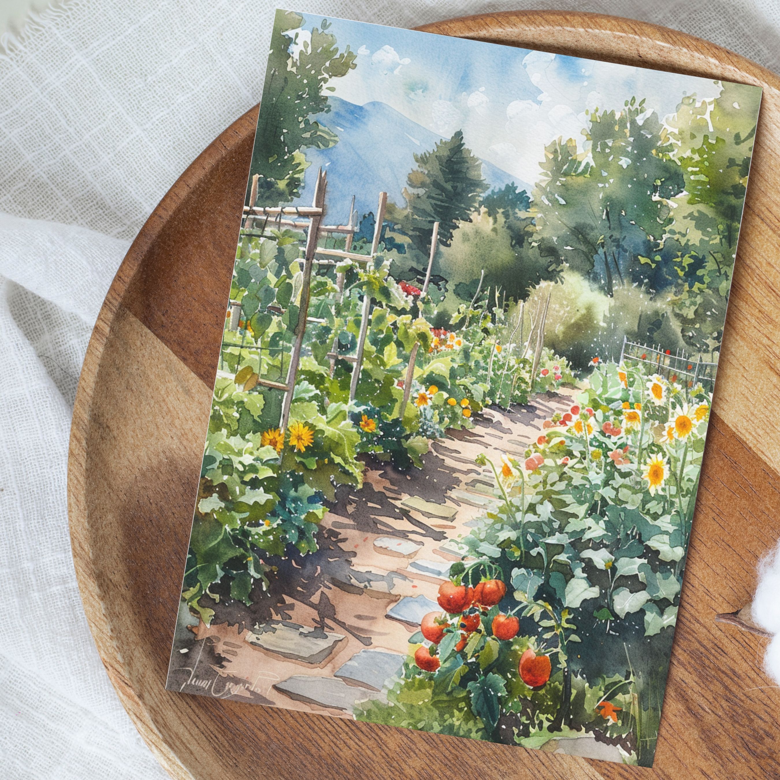 Watercolor Summer Garden, Note Card Greeting, Thank You, All Occasion, Birthday Card, Invitations