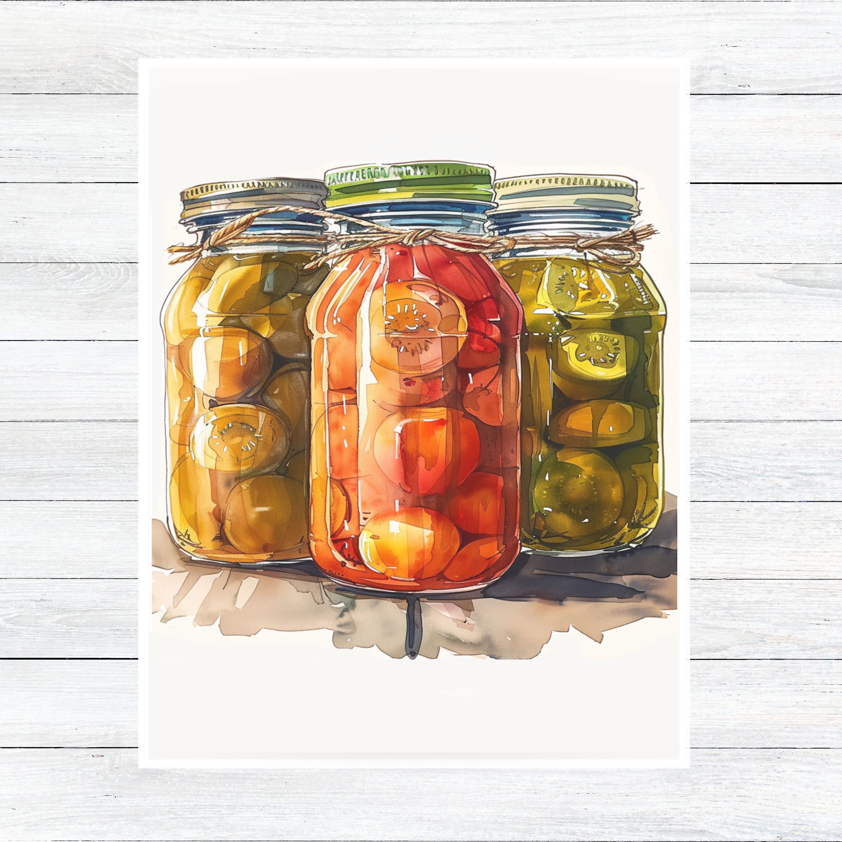 Watercolor Preserved Sunshine, Homemade Canning Food Jars,, Note Card Greeting, Thank You, All Occasion, Birthday Card, Invitations